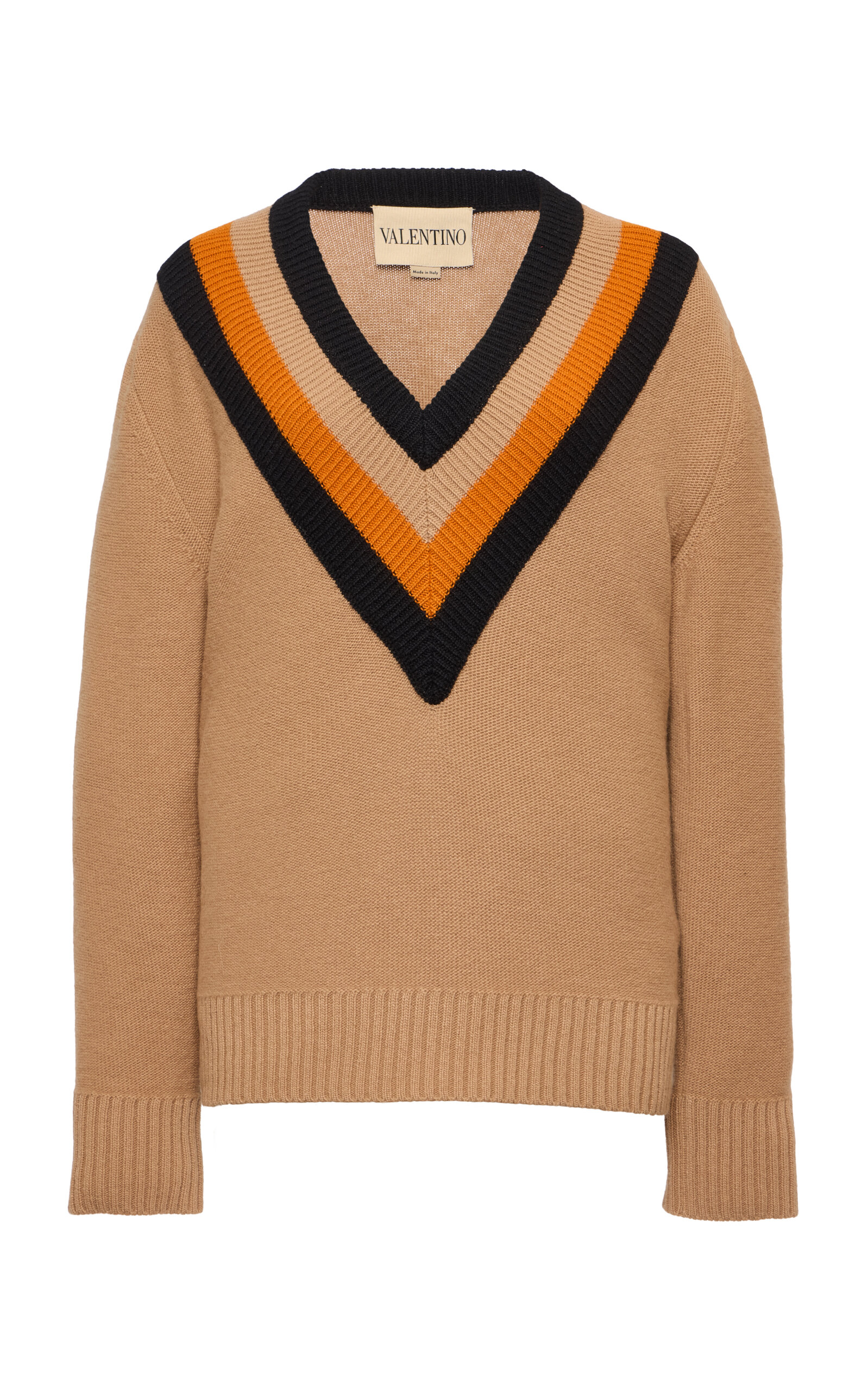 Valentino Chevron-detailed Virgin Wool Sweater In Brown