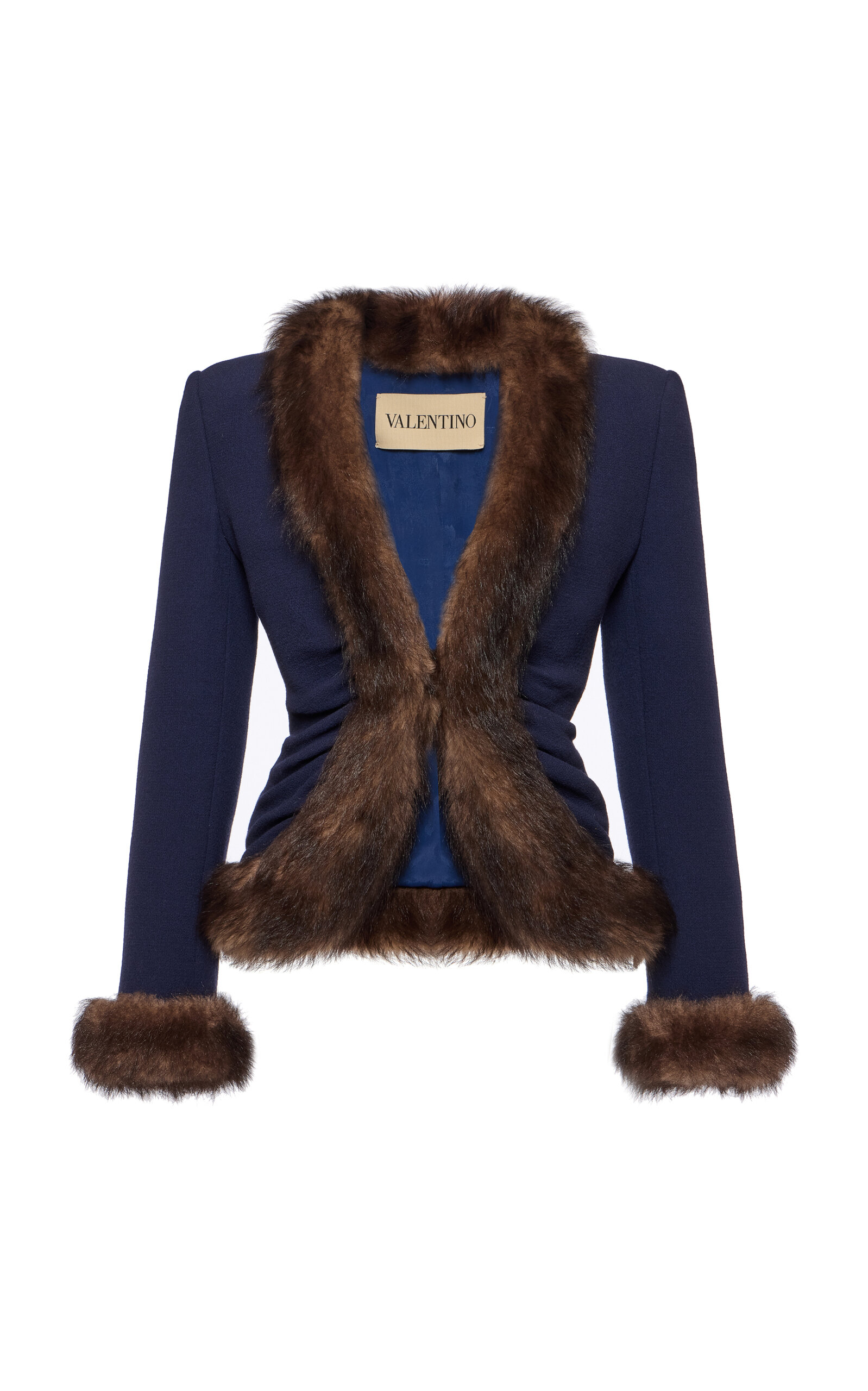 Valentino Faux-fur Trimmed Wool Jacket In Blue