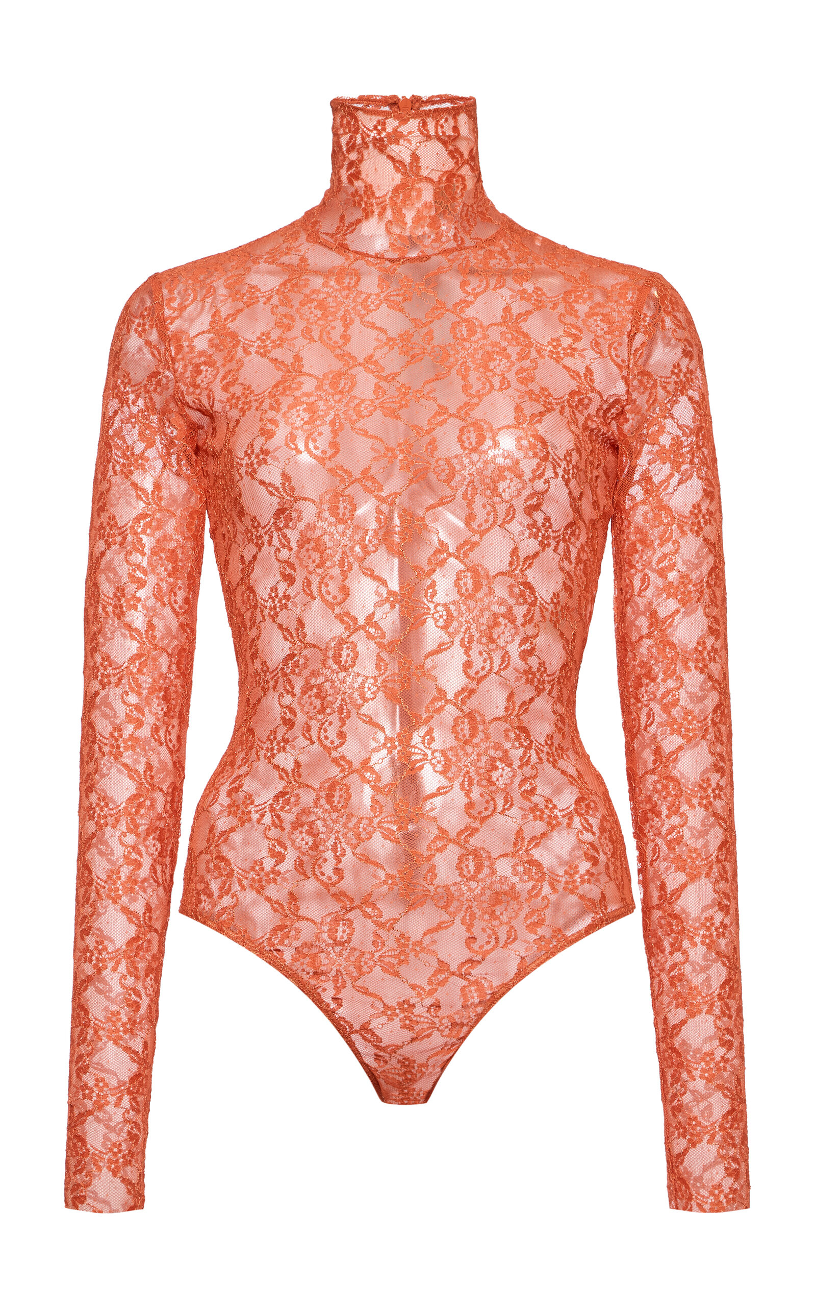 Valentino Sheer Lace Bodysuit In Orange