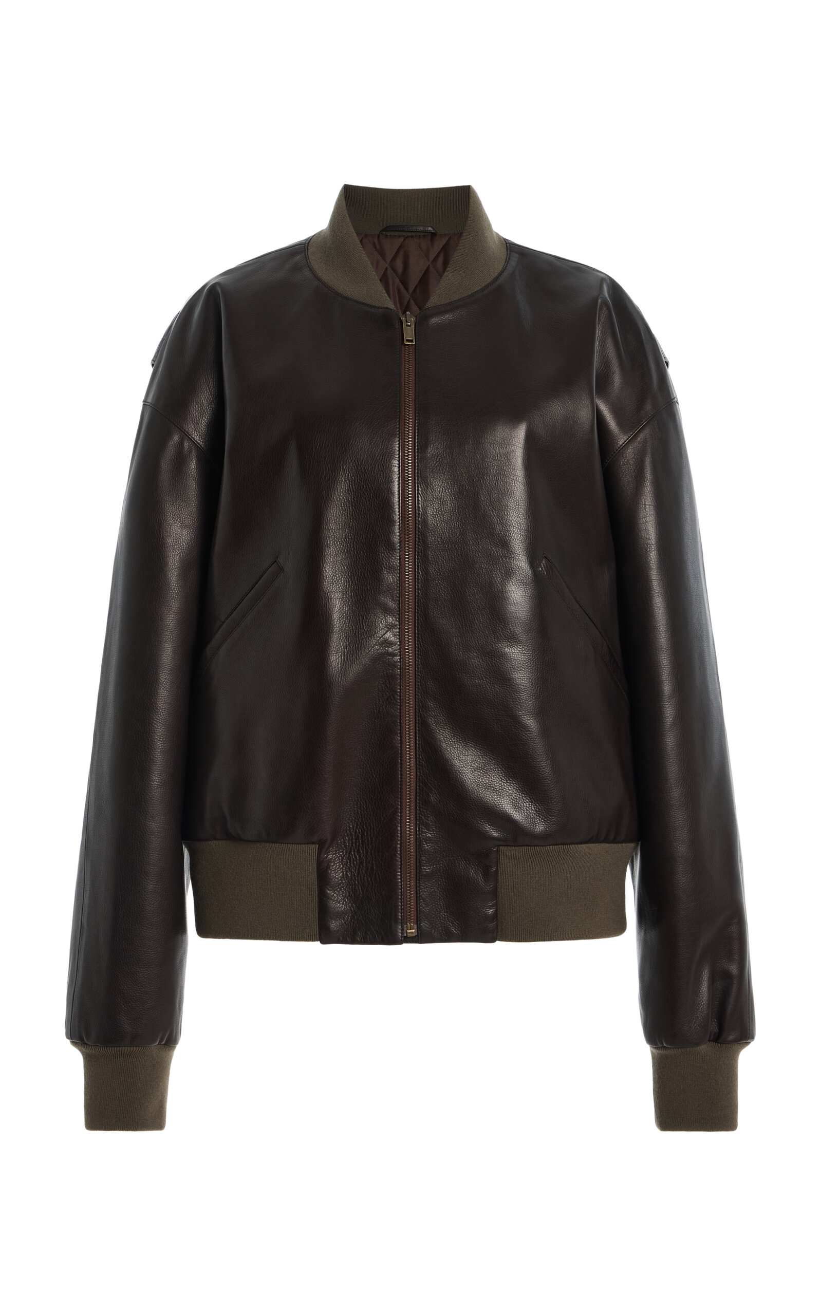 The Row Morisel Leather Bomber Jacket In Brown