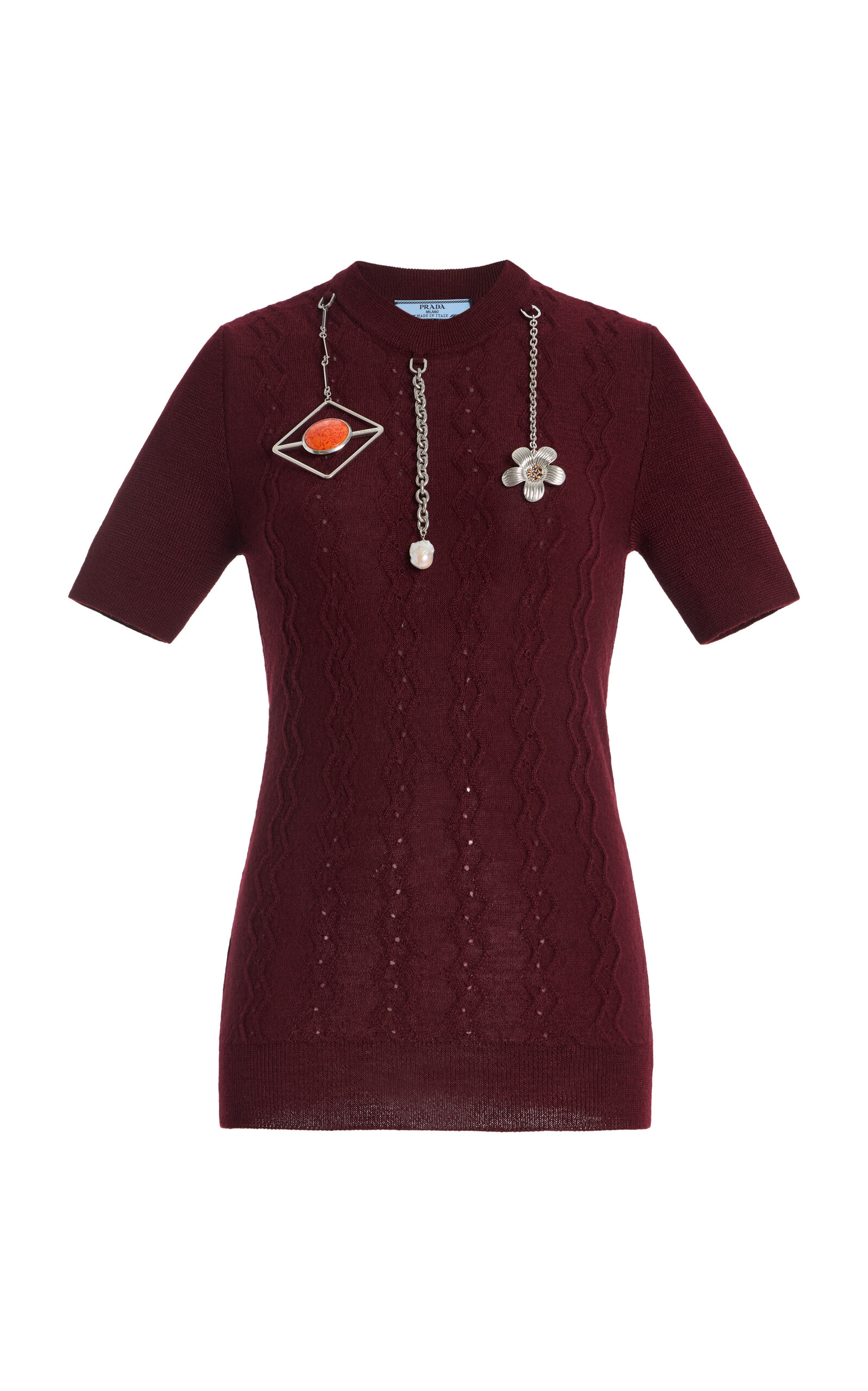 Prada Charm-detailed Knit Wool Top In Burgundy