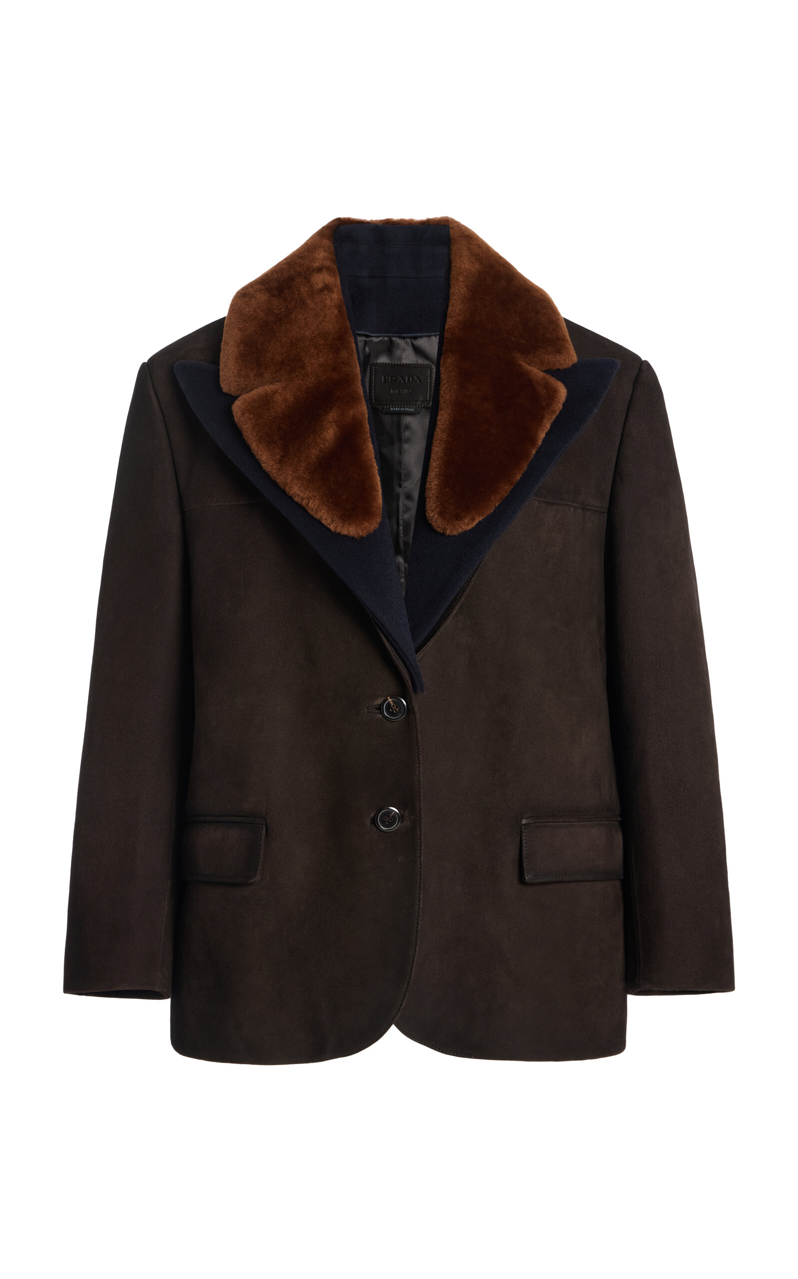 Prada Shearling-Trimmed Suede Caban Jacket