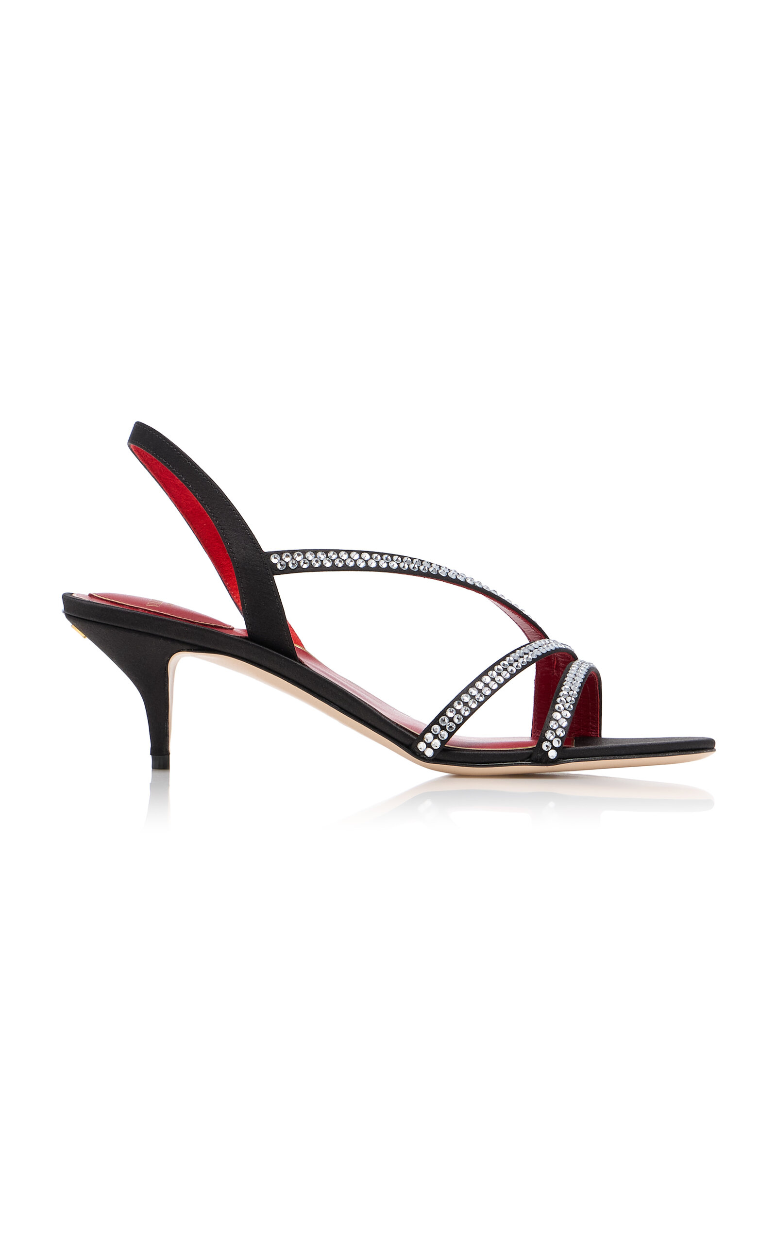 Valentino Embellished Satin Mid-heel Sandals In Black