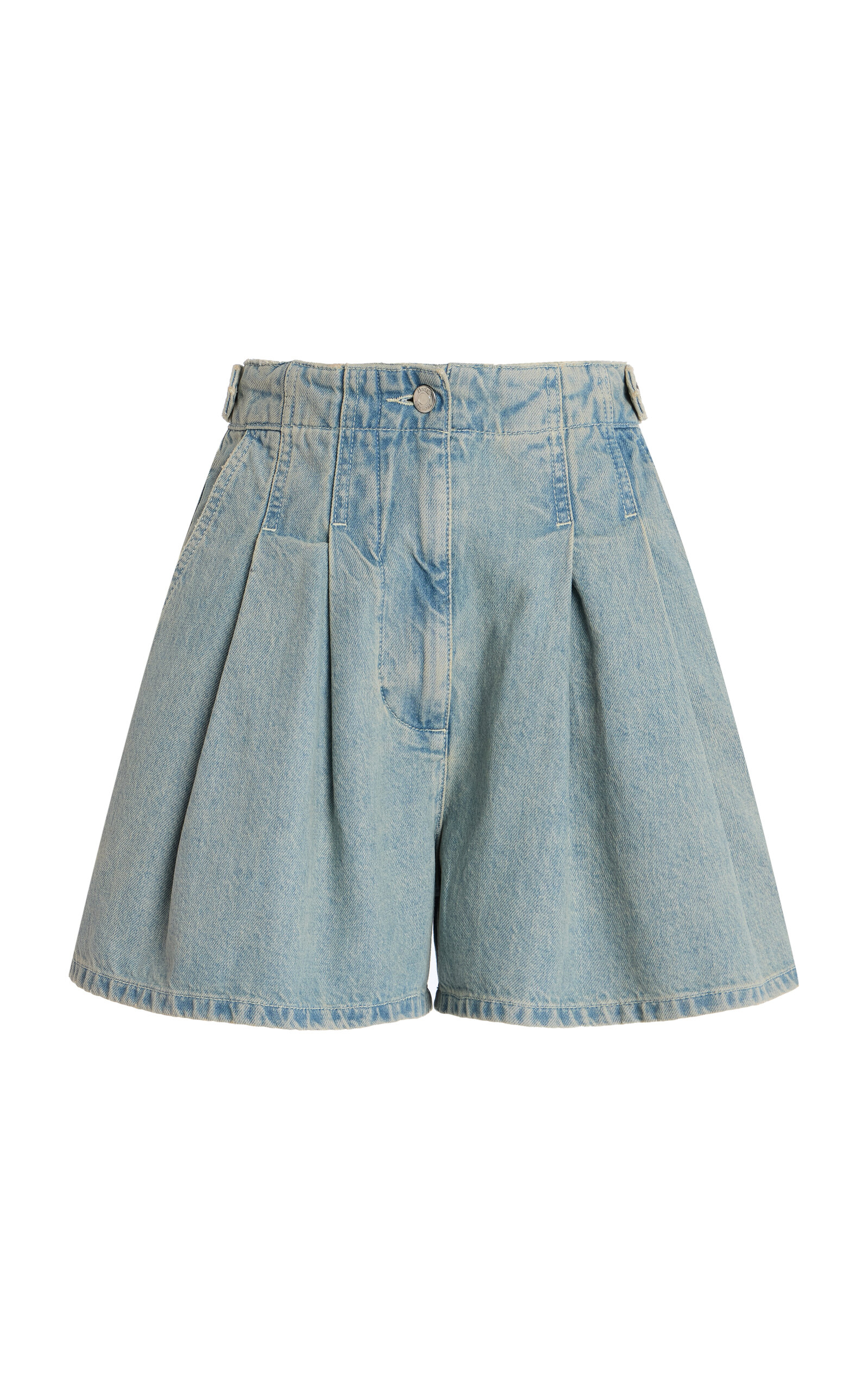 Merlette Kay Pleated Denim Shorts - Light Blue