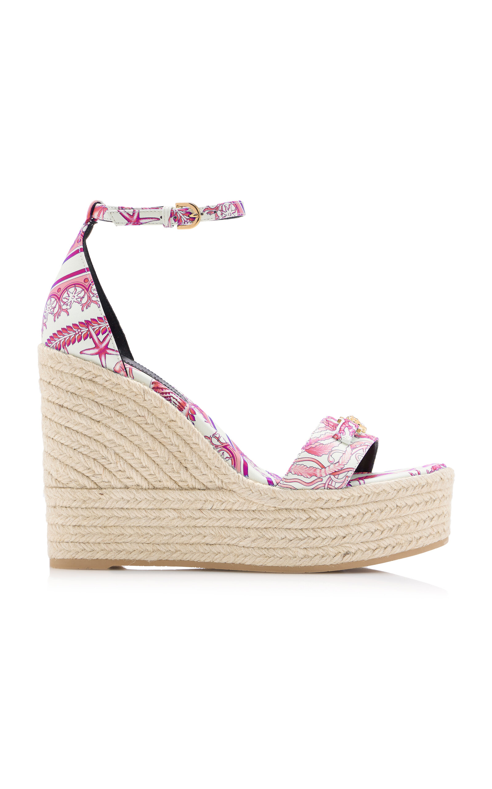 Versace Leather Espadrilles Wedge Sandals