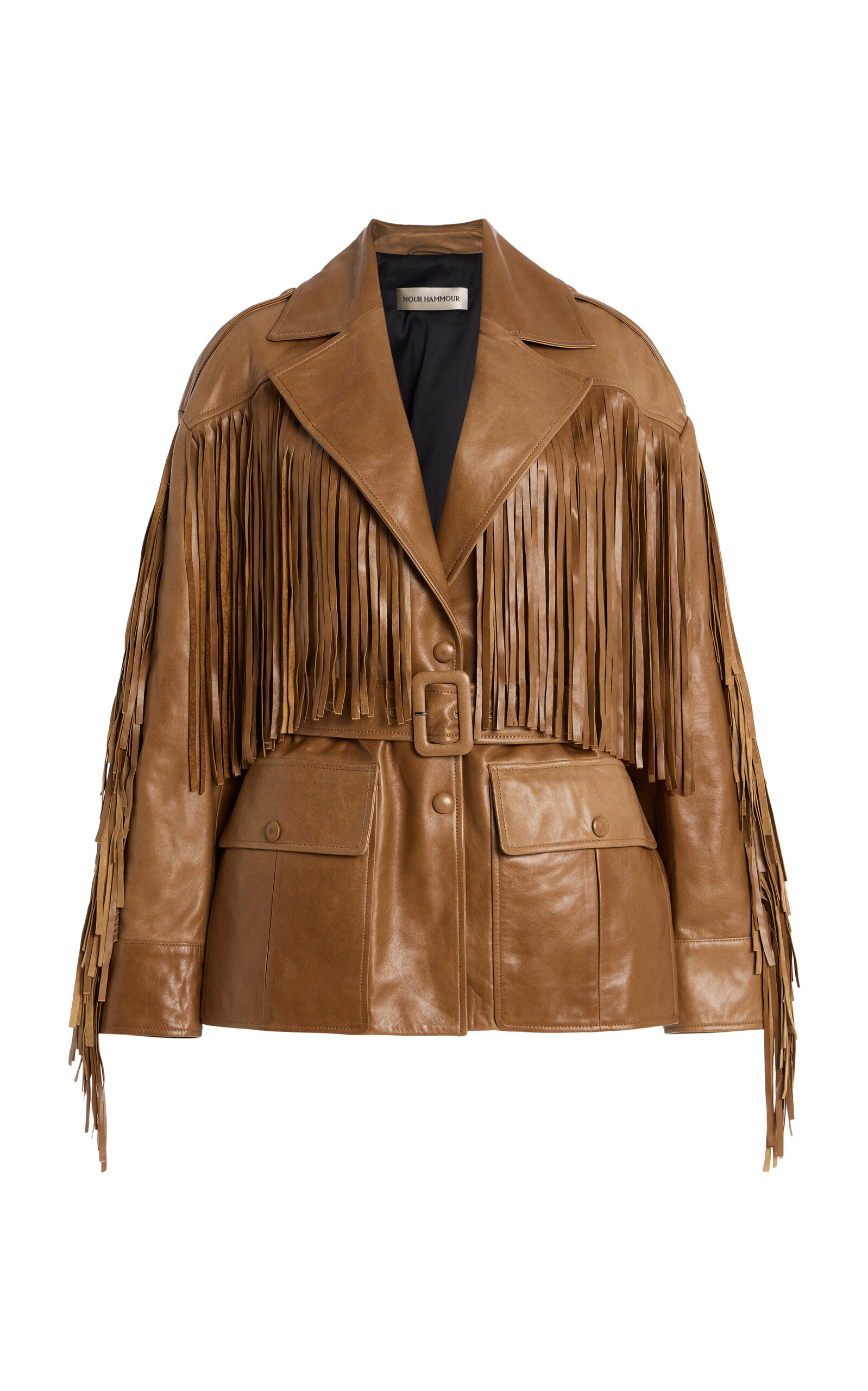 Nour Hammour Cassidy Fringed Leather Jacket In Brown