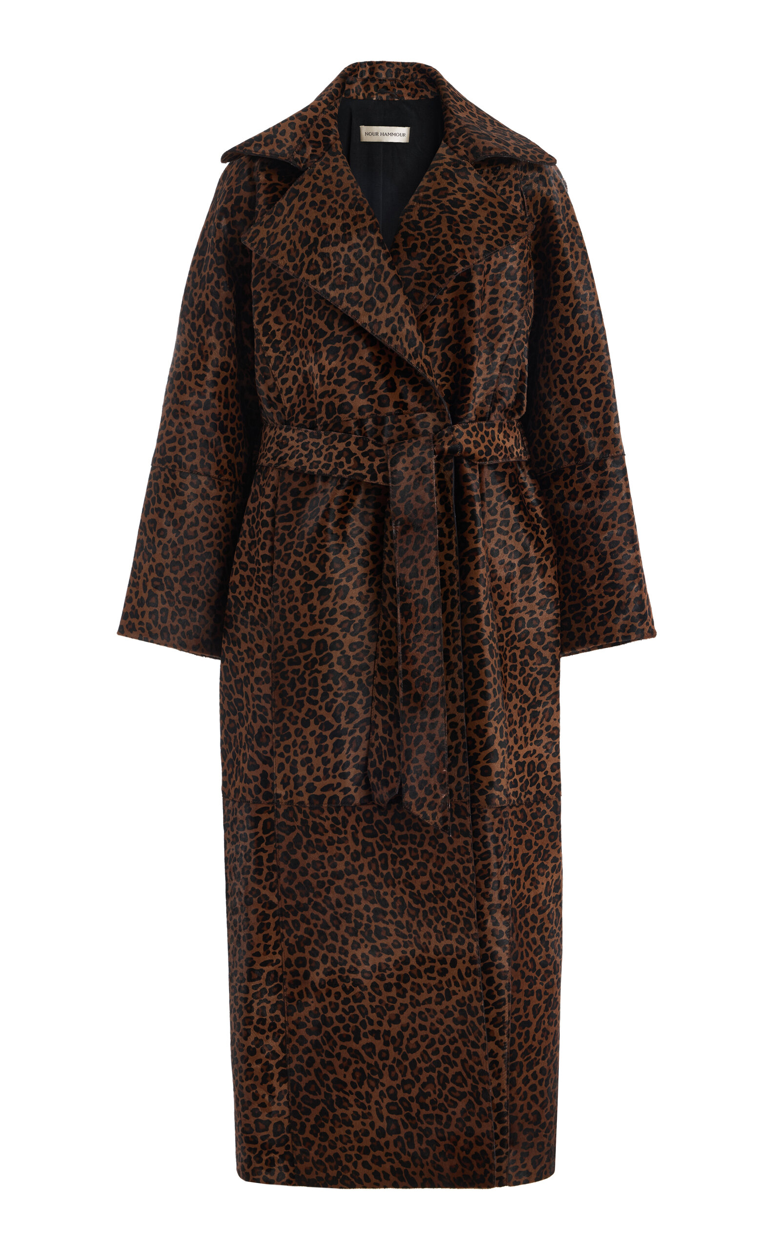Nour Hammour Althea Leopard Ponyhair Trench Coat In Brown