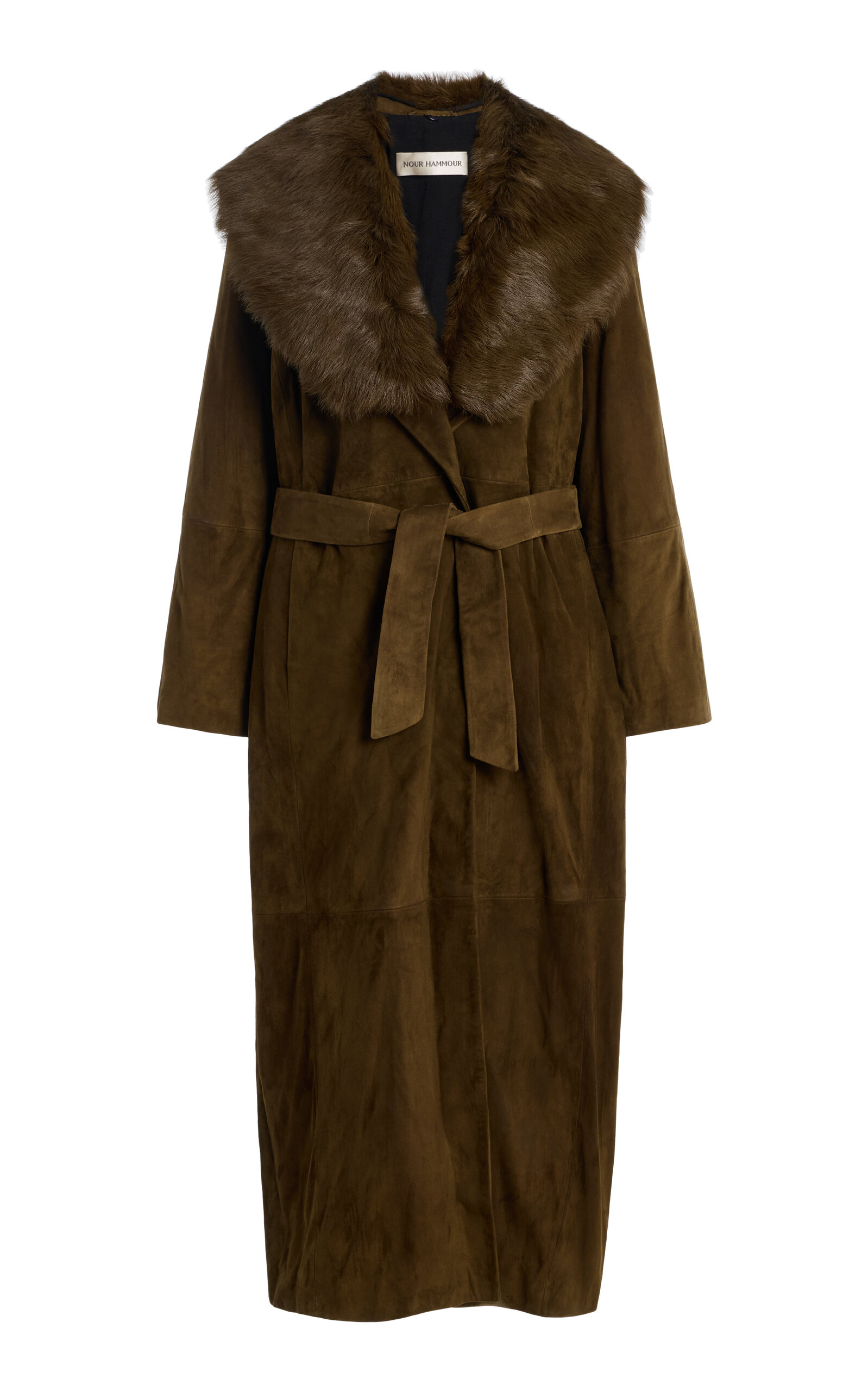 Nour Hammour Briona Convertible Shearling-trimmed Suede Trench Coat In Brown