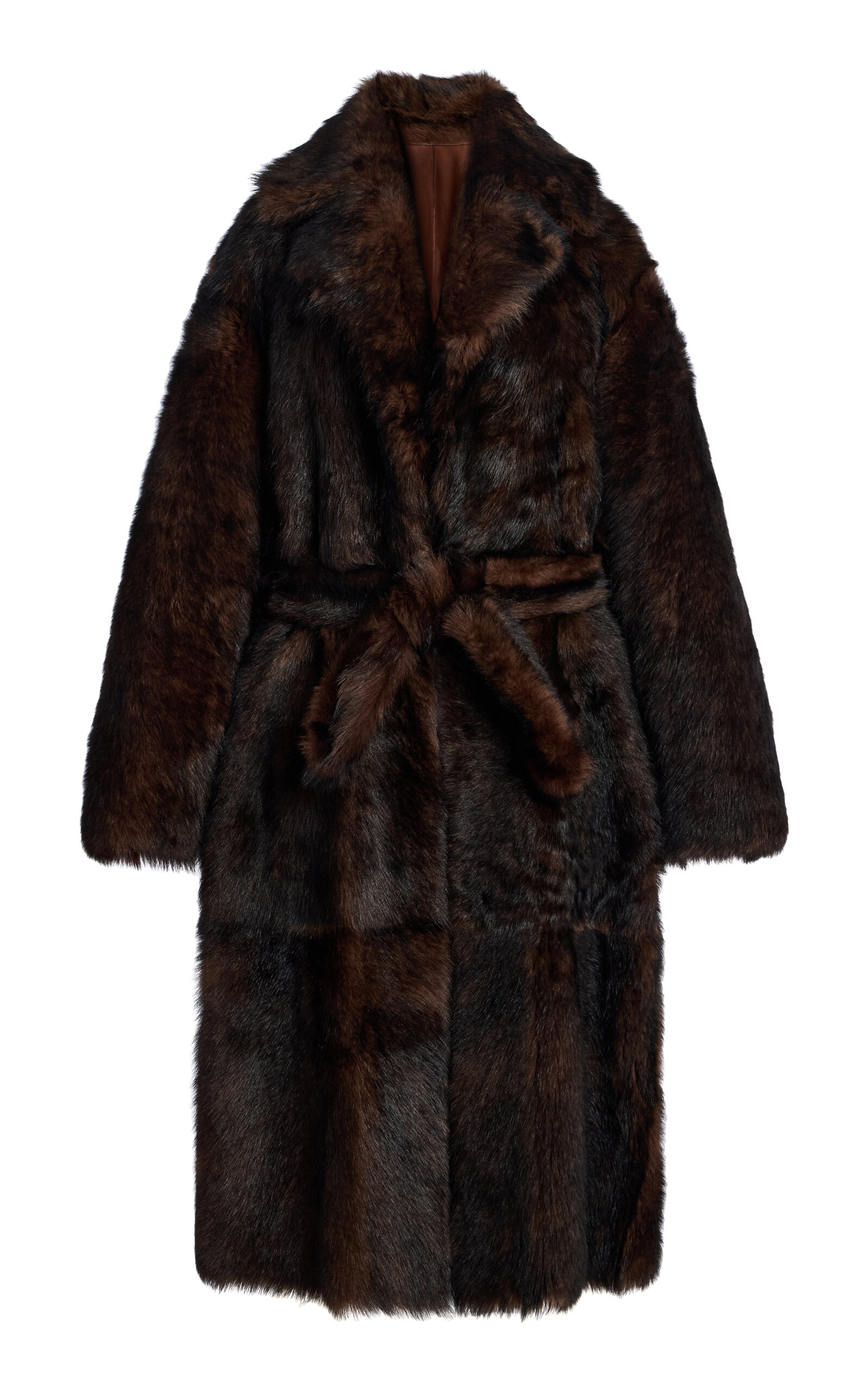 Nour Hammour Uma Belted Oversized Shearling Coat In Brown