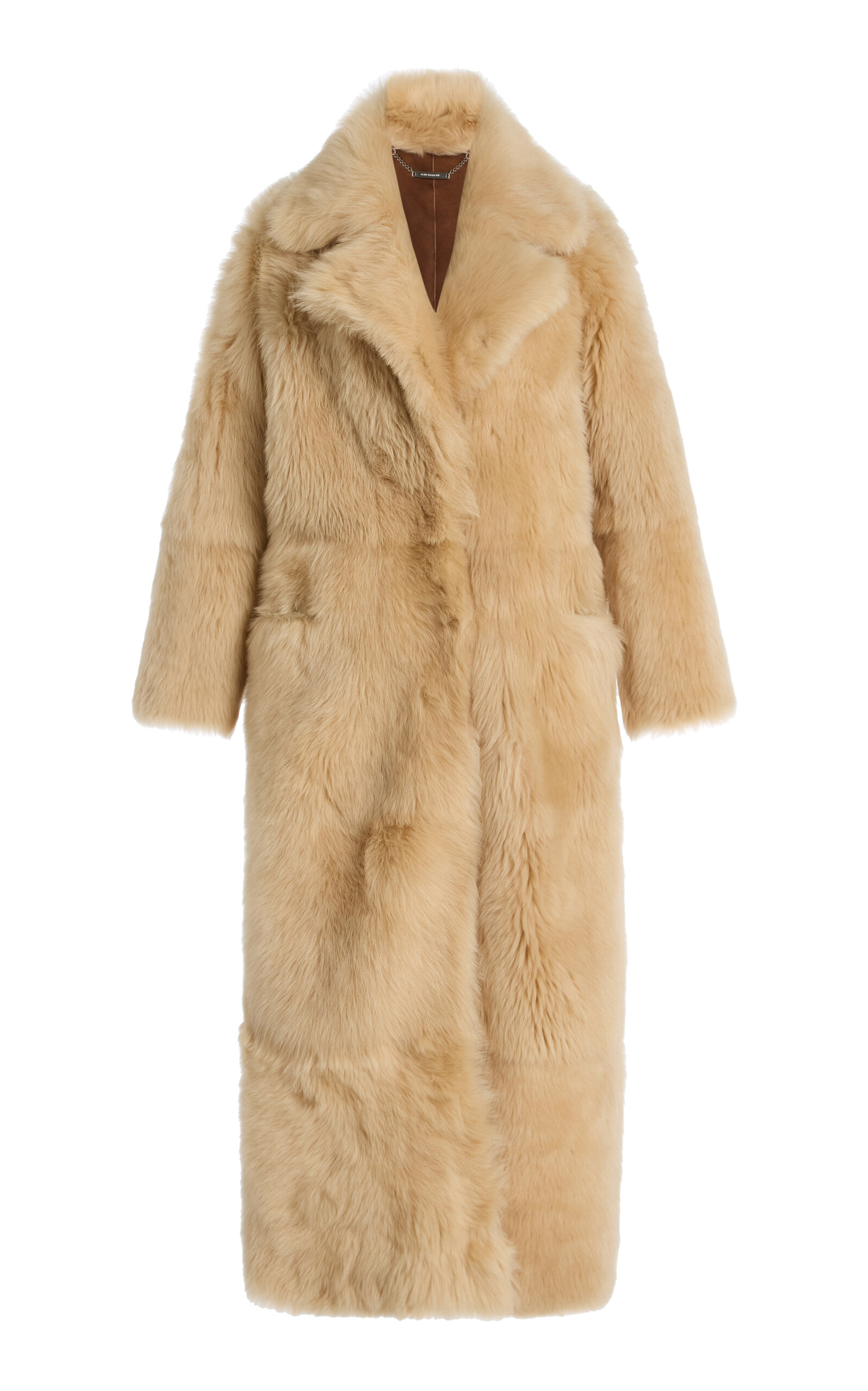 Nour Hammour Evita Long Shearling Coat In Brown