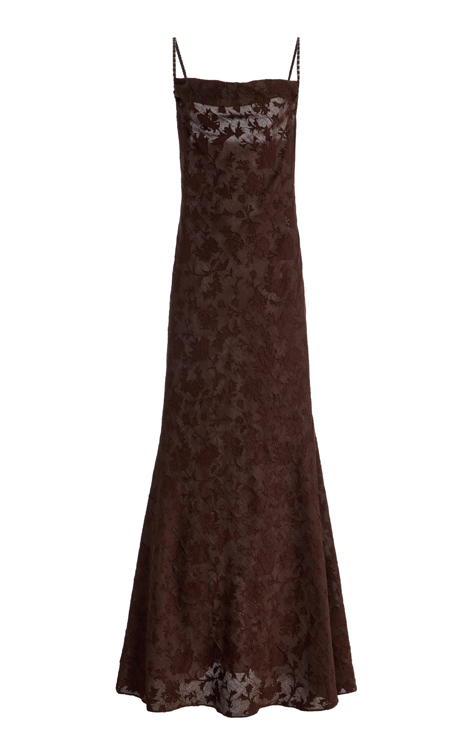 Anna October Veronica Jacquard Maxi Slip Dress In Brown