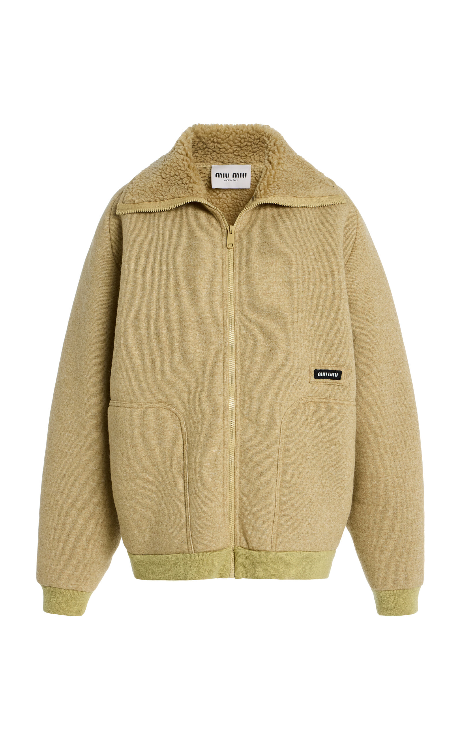 Miu Miu Faux Fur Lined Fleece Zip Jacket In Yellow