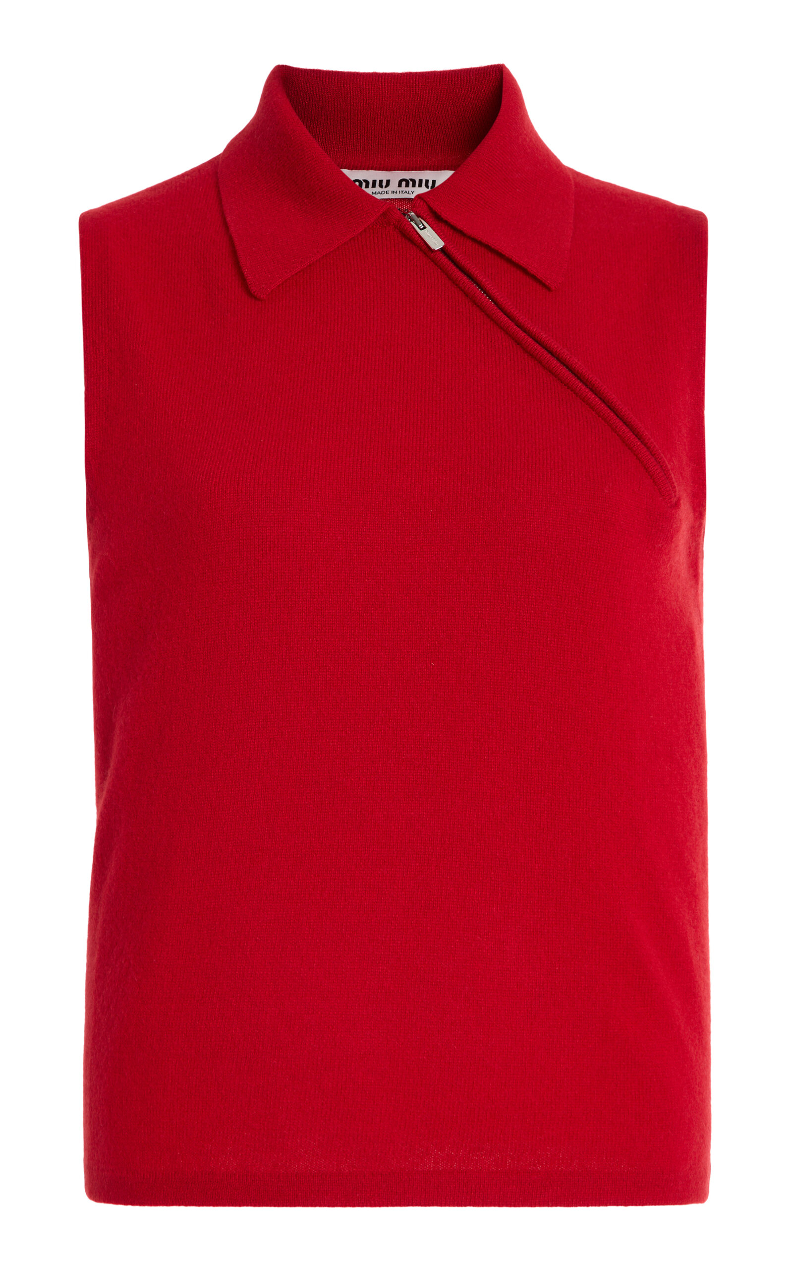 Miu Miu Womens Rosso Sleeveless Polo-collar Cashmere Top In Red