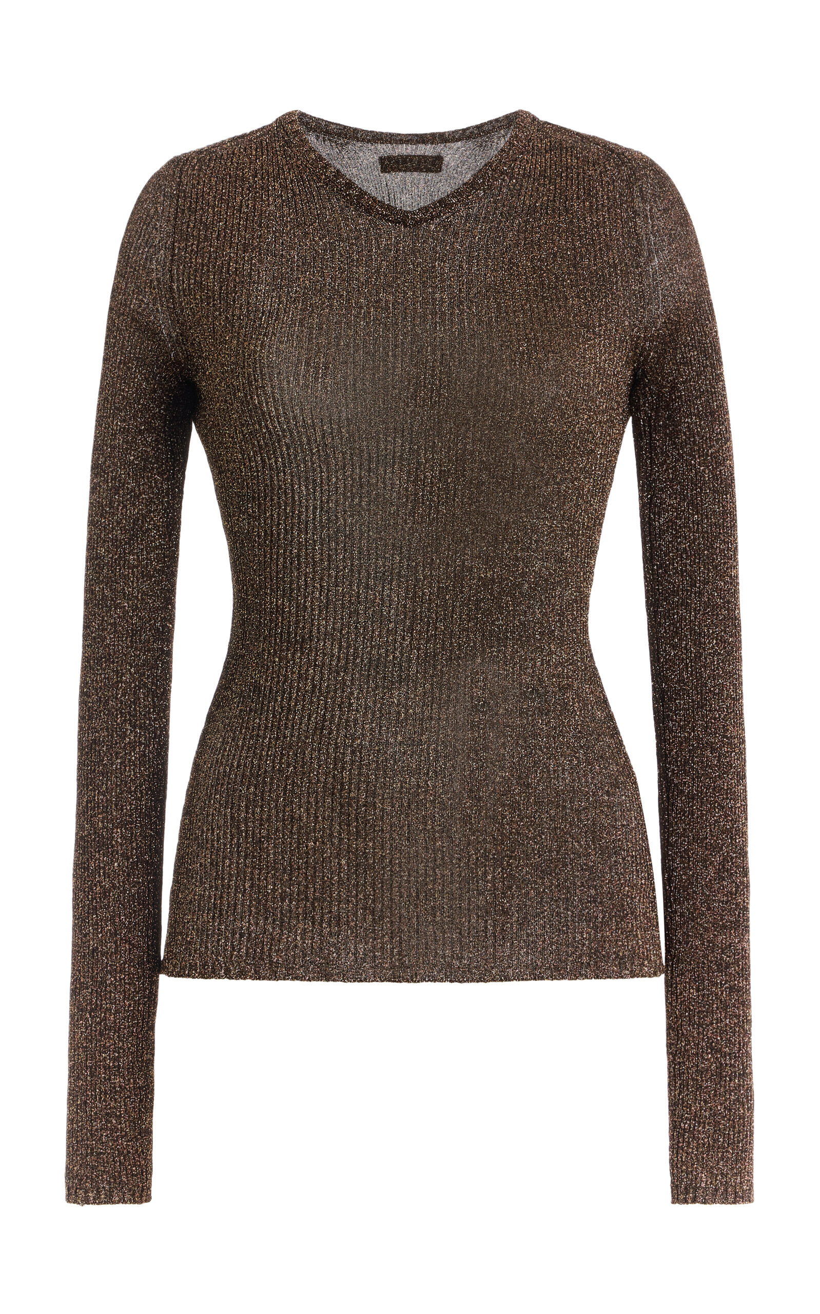 Miu Miu - Lamé Ribbed-Knit Top - Brown - IT 44 - Moda Operandi