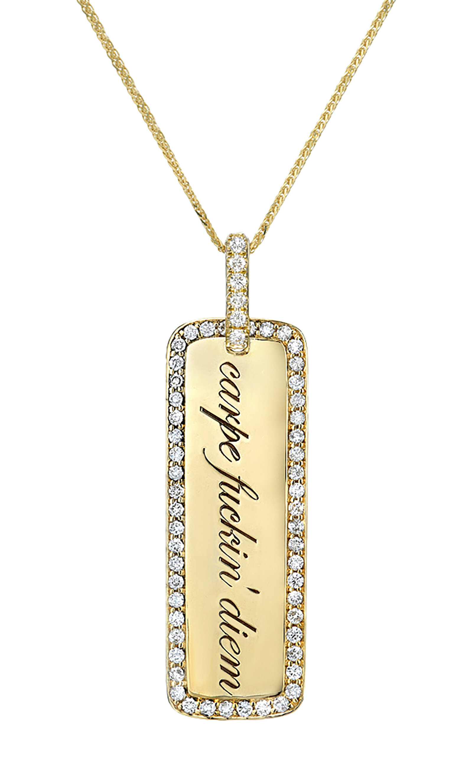 14K Yellow Gold Carpe Fuckin' Diem Tag Necklace