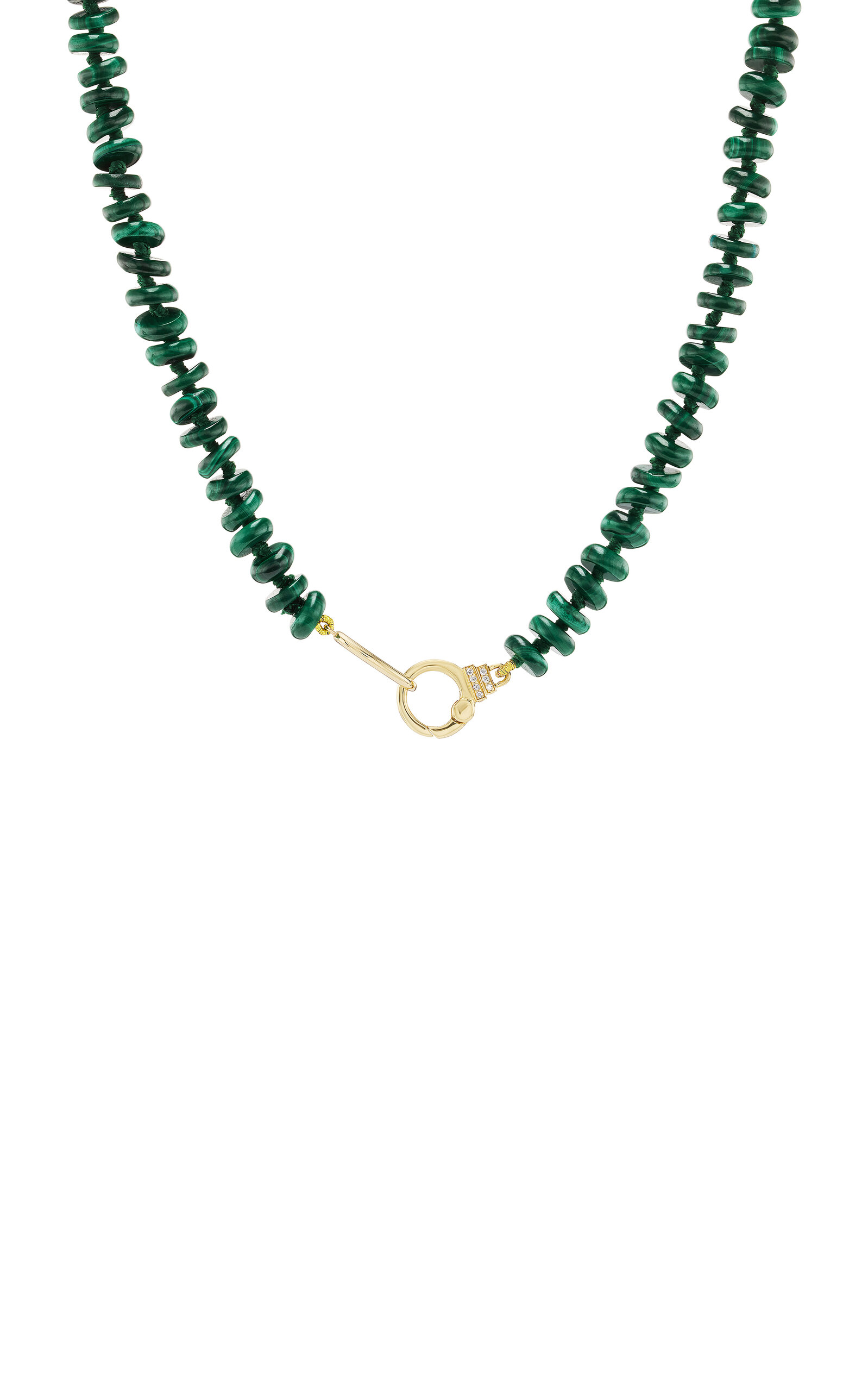 18K Yellow Gold Malachite Beaded Necklace