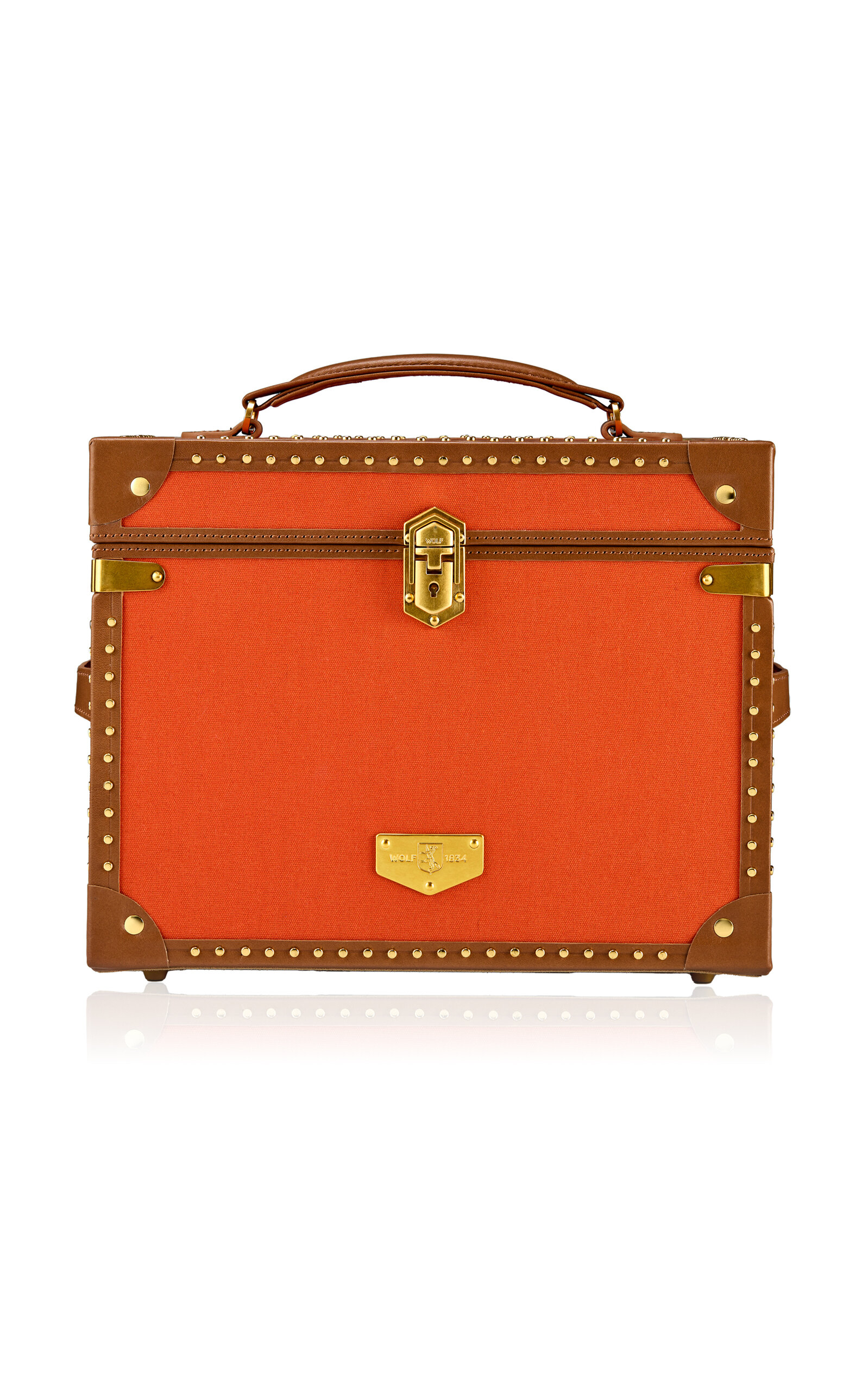 Wolf Ida Canvas And Leather Trunk Jewelry Box In Orange