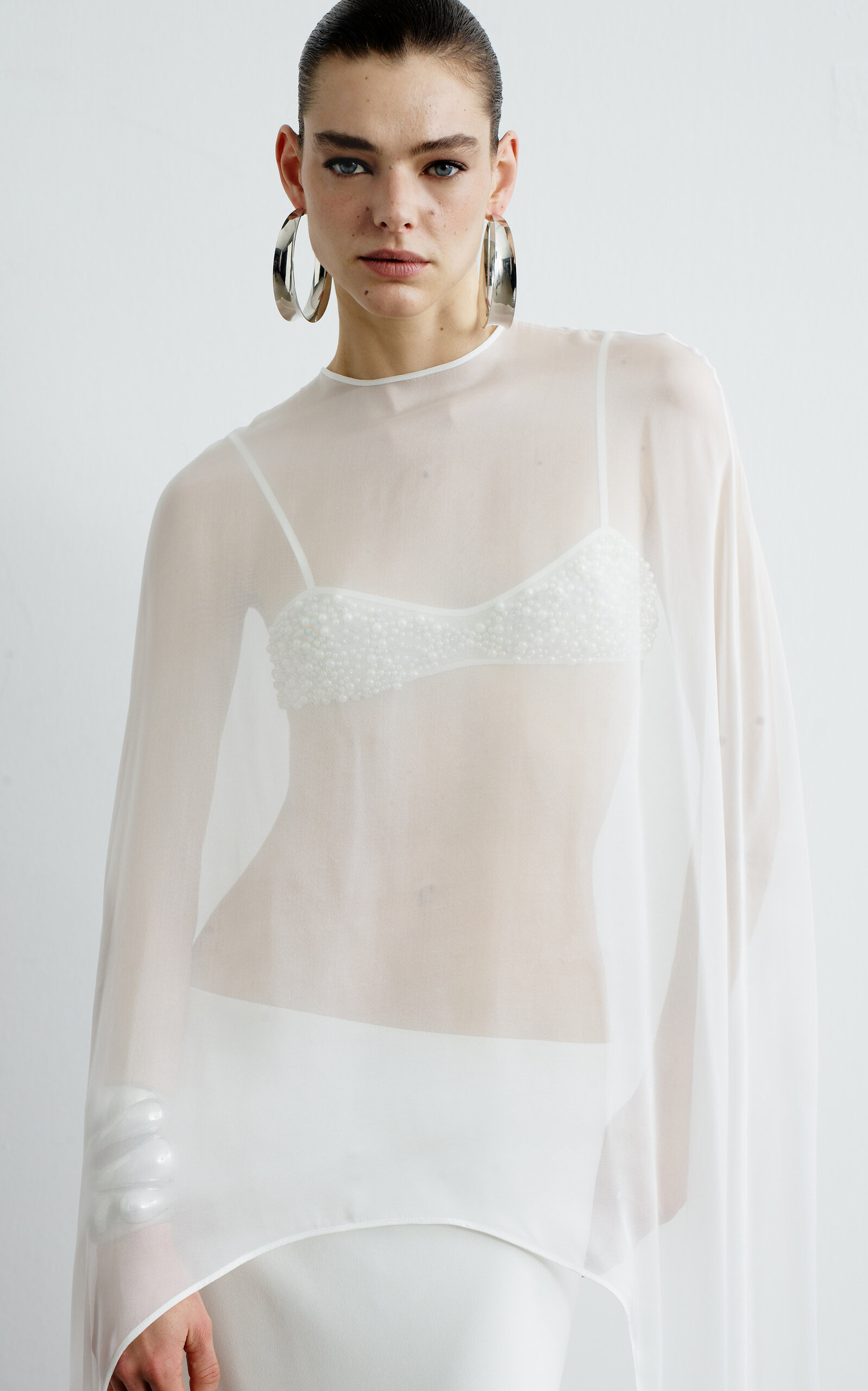 The New Arrivals Ilkyaz Ozel Shiva Mauresque Silk Top In White