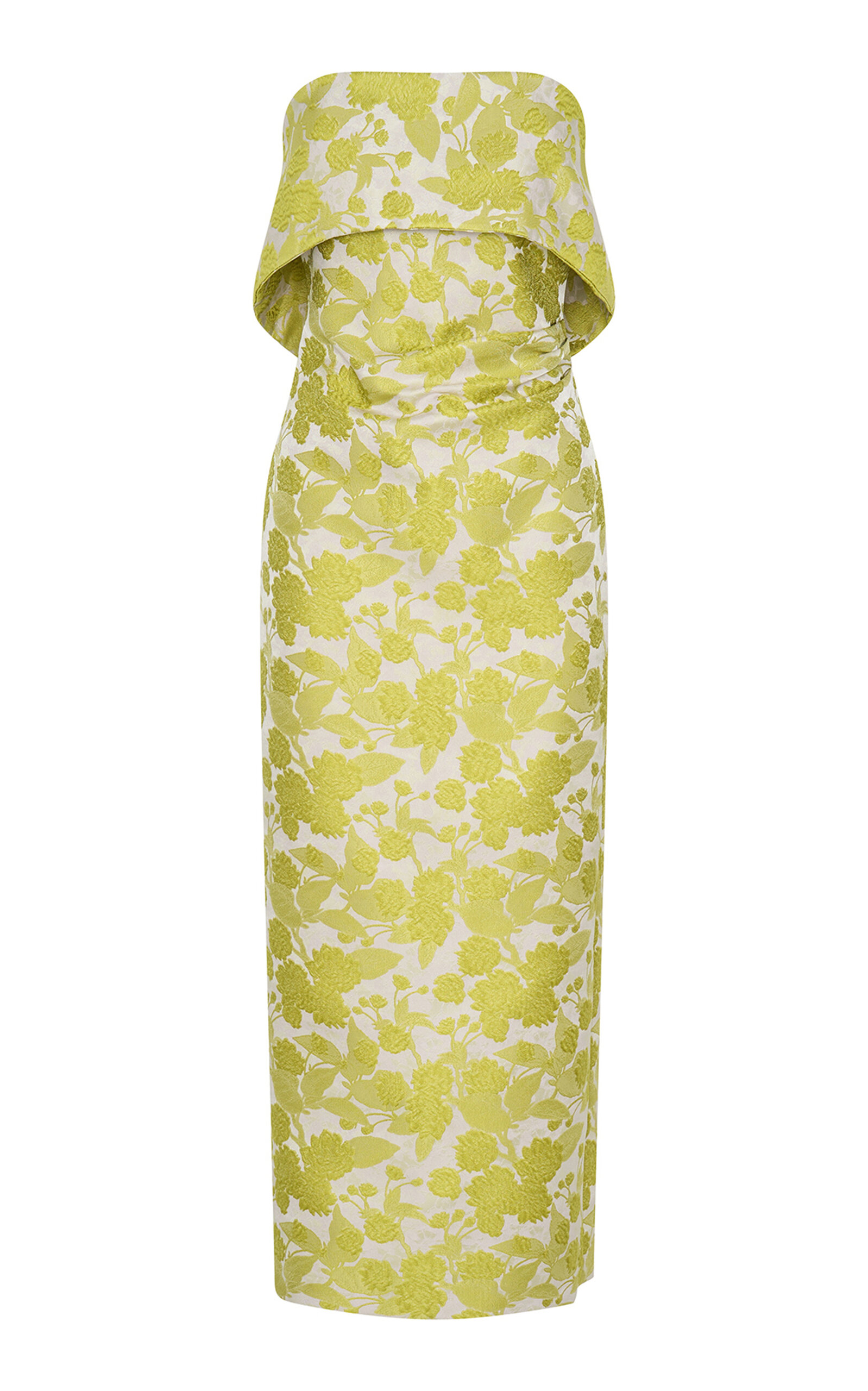 Anna Quan Gretel Strapless Floral Brocade Midi Dress In Green