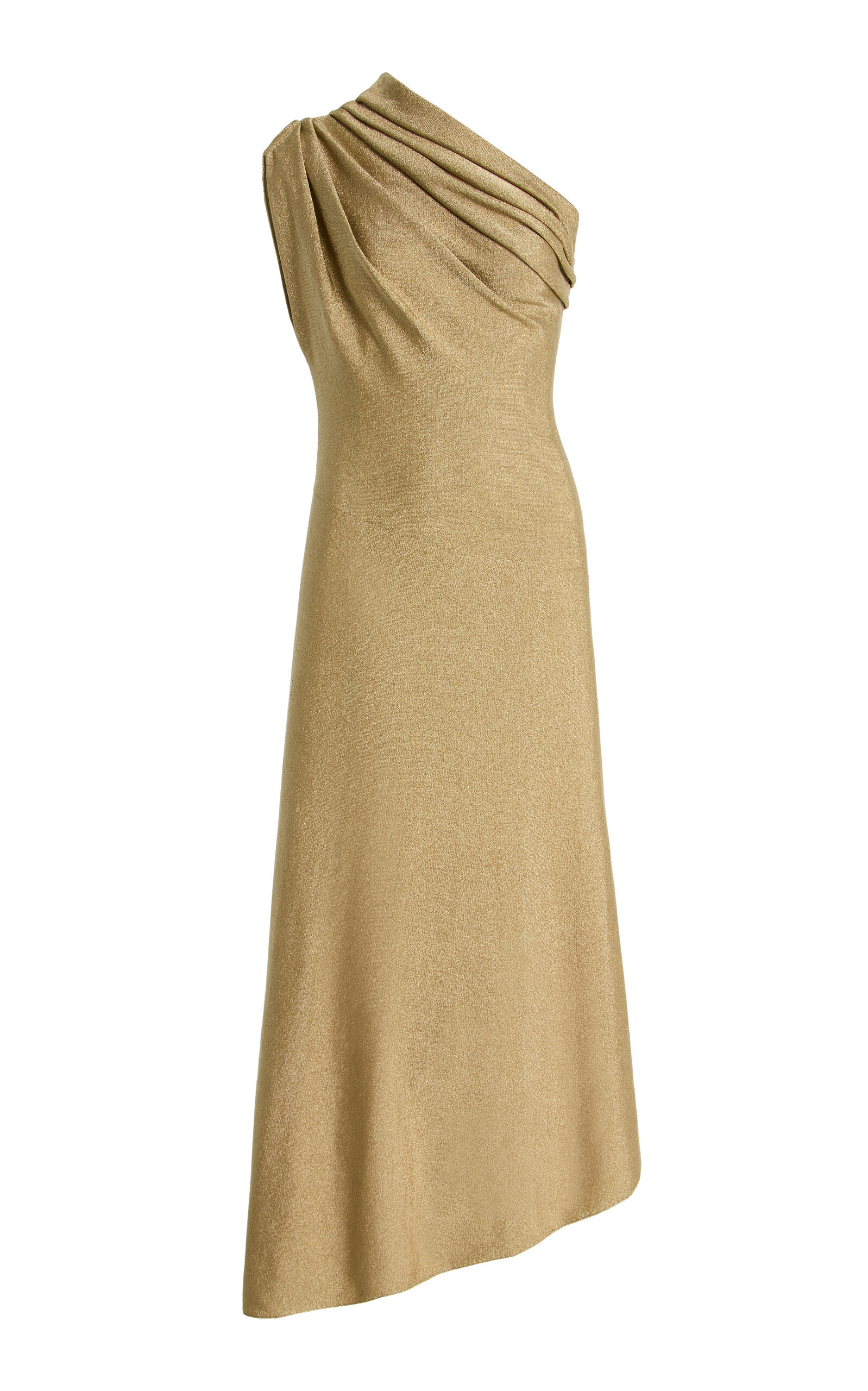 Khaite Coast One-shoulder Metallic-knit Midi Dress In Gold