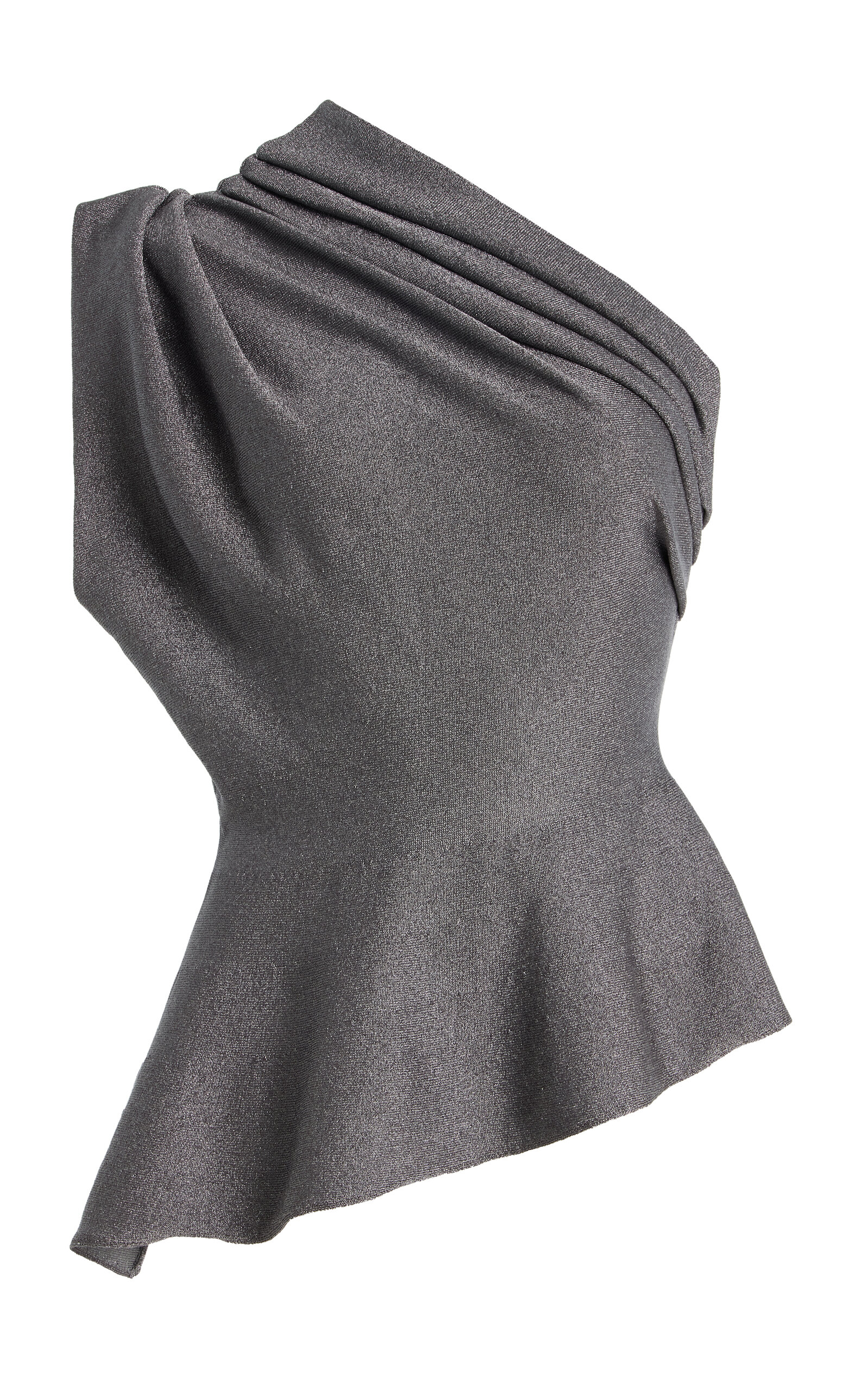 Khaite Aimee One-shoulder Metallic-knit Top In Gray