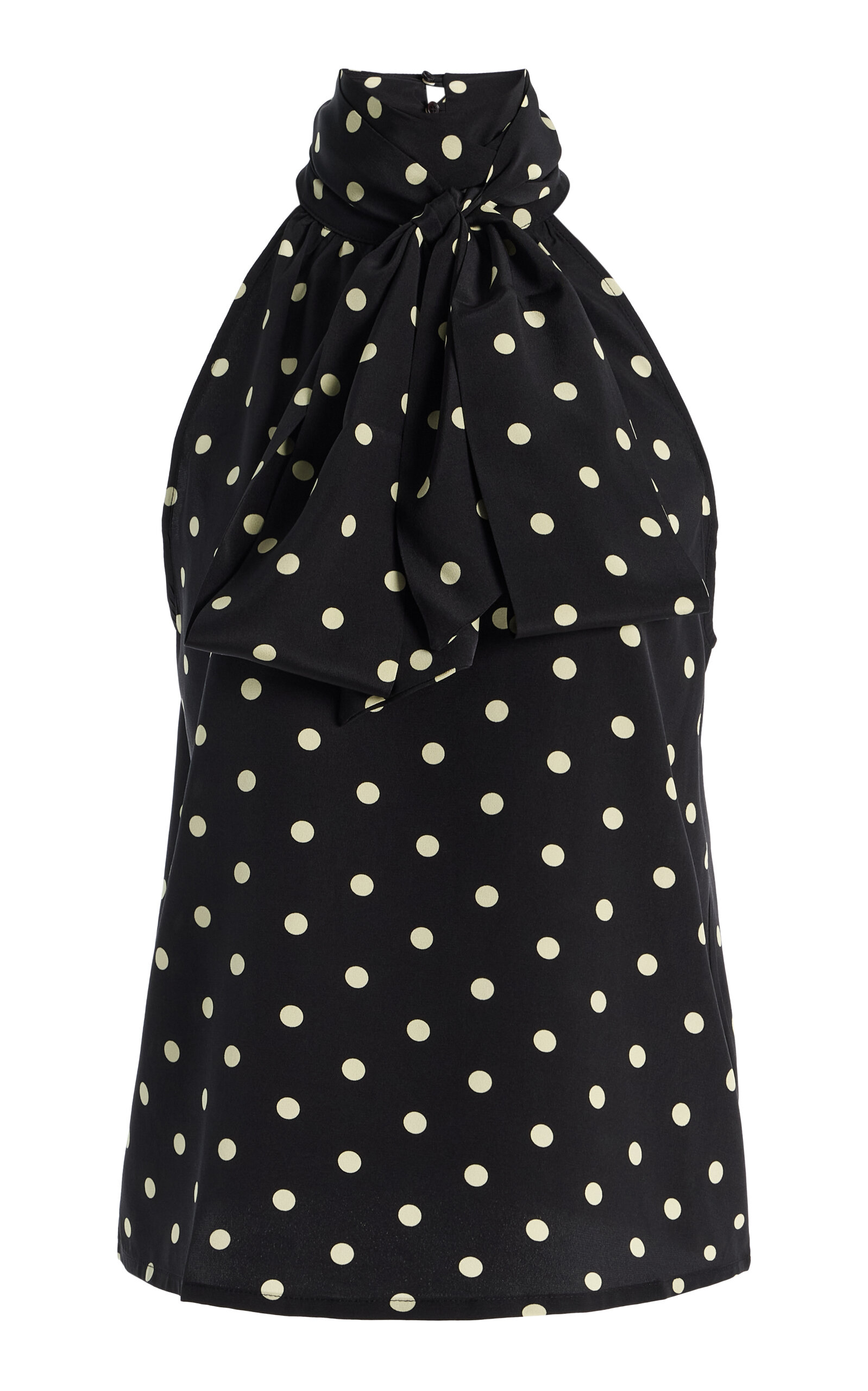 FRANÇOISE Susan Polka-Dot Silk Tie-Neck Top