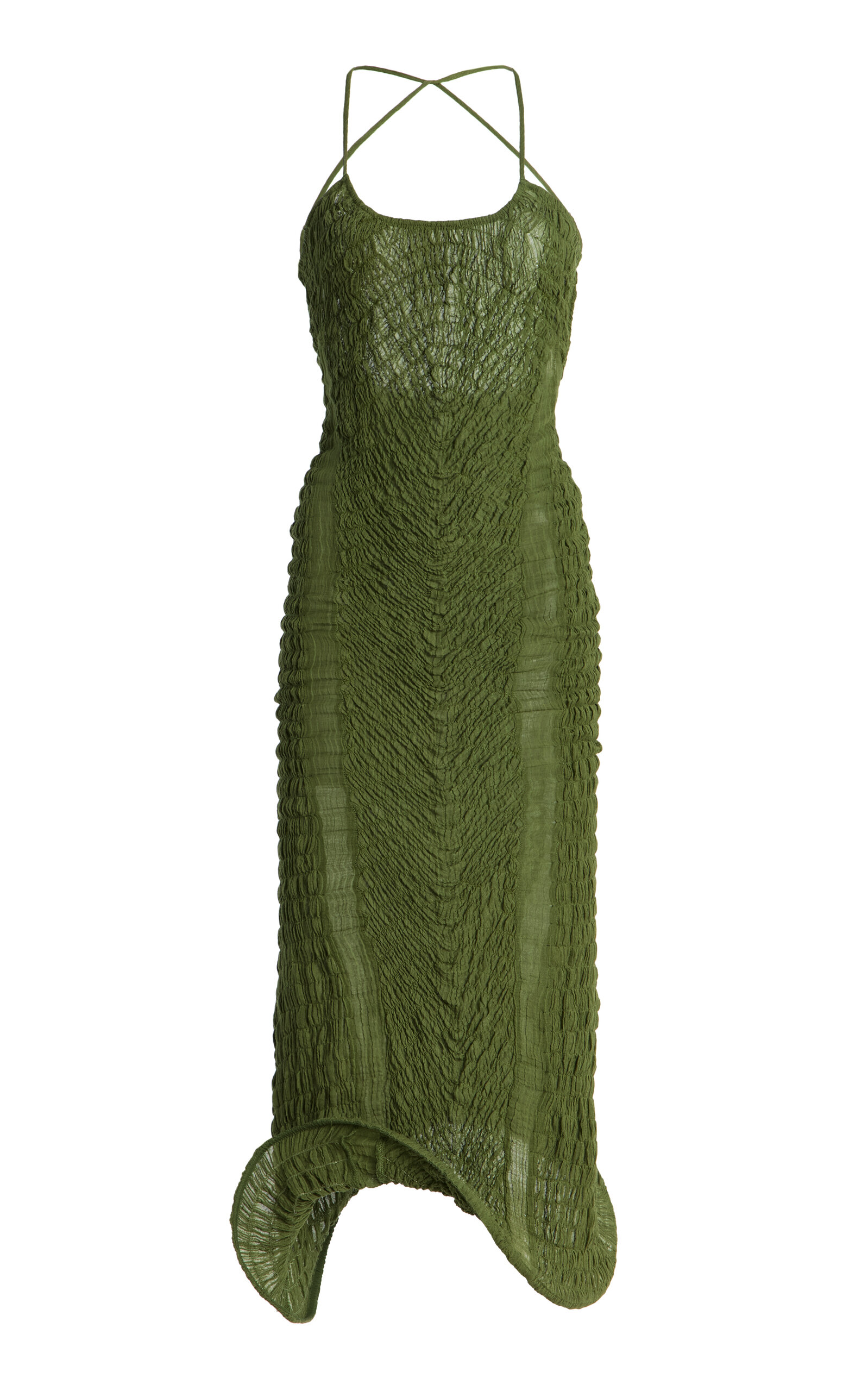 Tg Botanical Wendy Shirred Cotton Midi Dress In Green