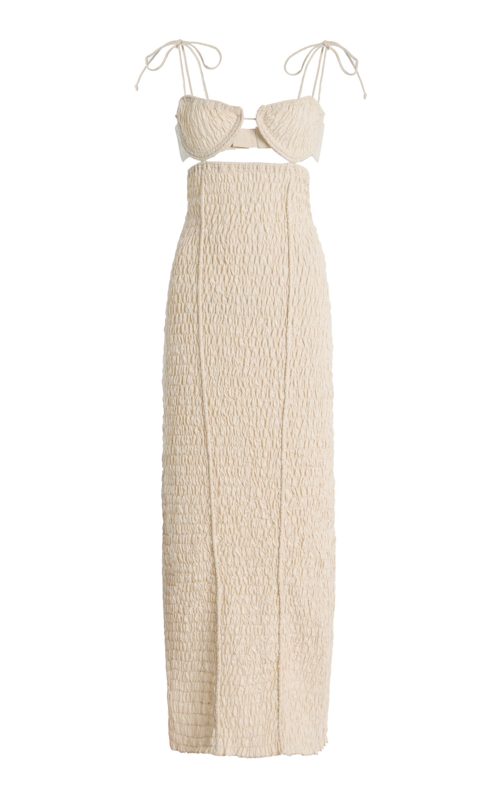 Tg Botanical Bella Shirred Cotton-blend Midi Dress In Neutral