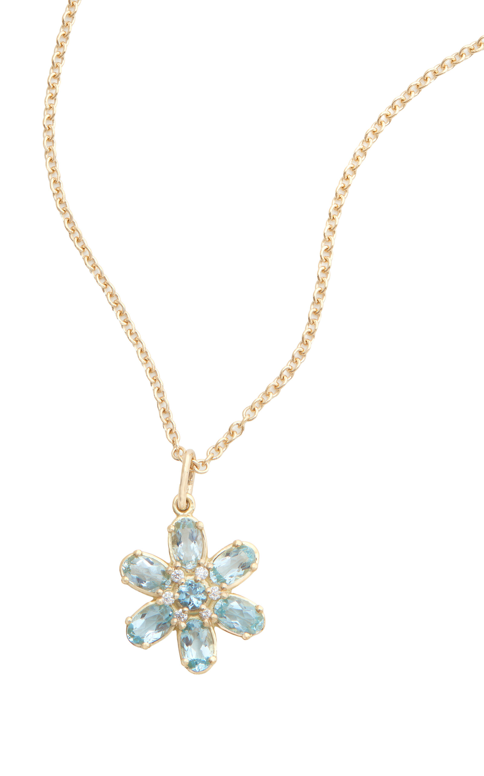 Floral 18K Yellow Gold Diamond And Aquamarine Necklace