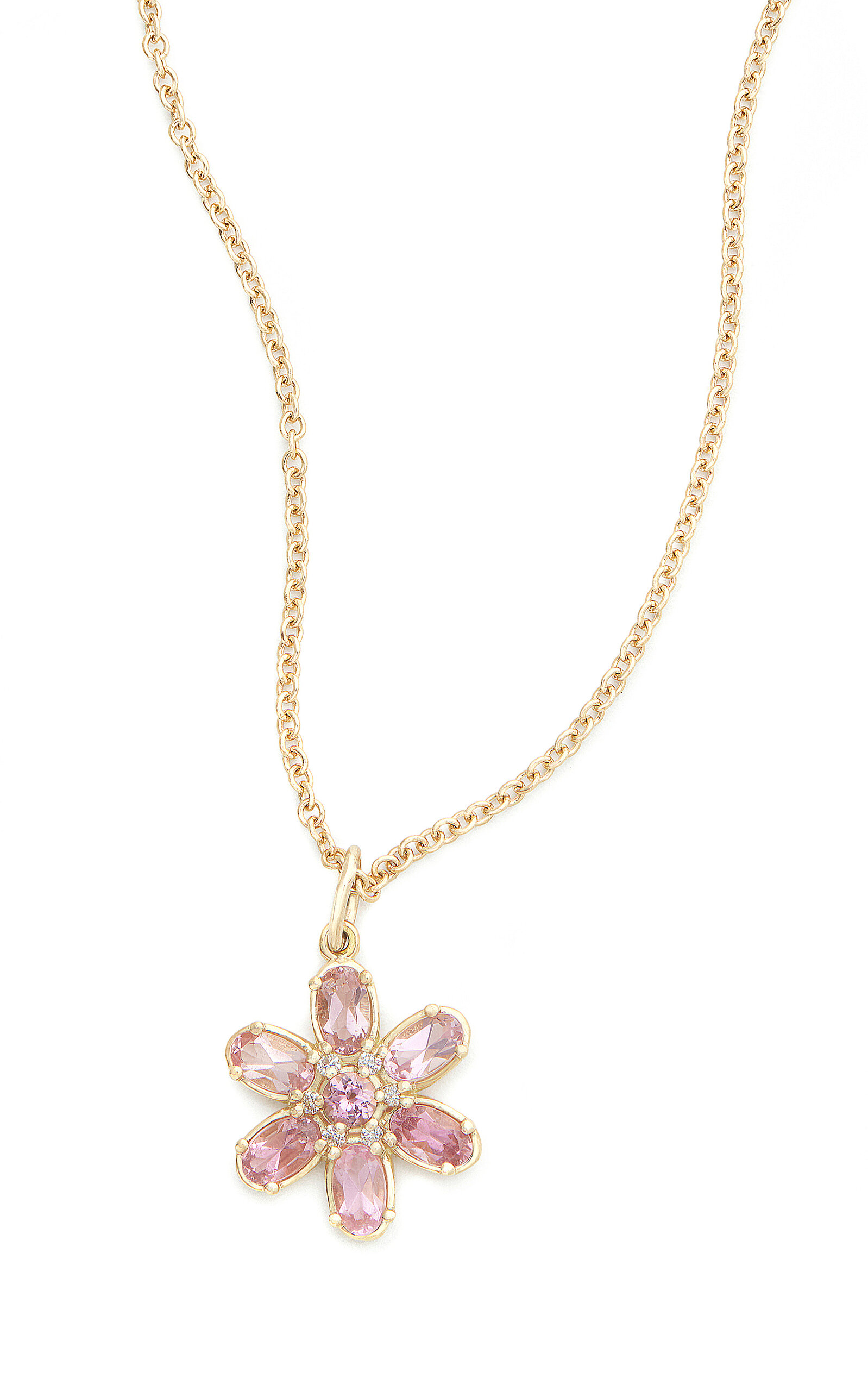 Floral 18K Yellow Gold Diamond And Tourmaline Necklace