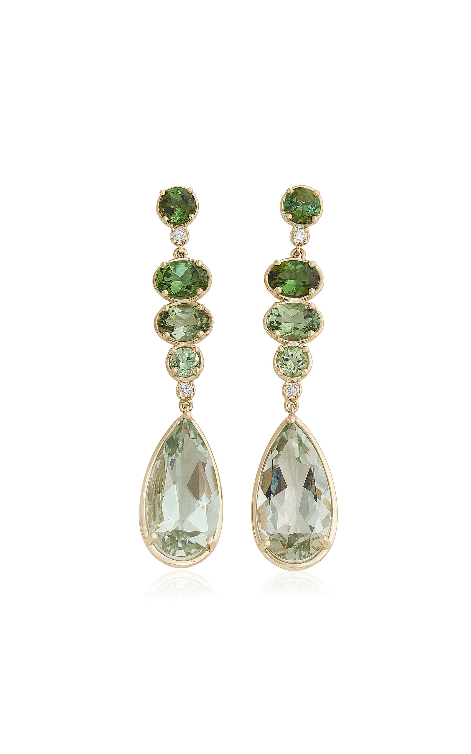 18K Yellow Gold; Diamond And Tourmaline Earrings
