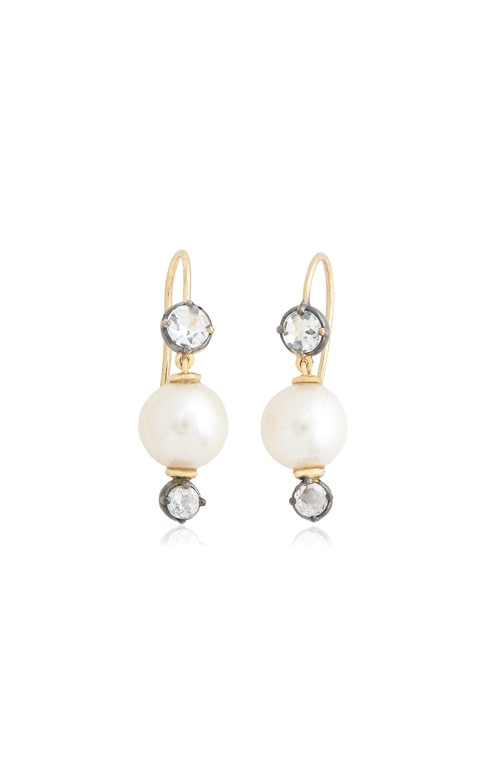 18K Yellow Gold; Pearl And Topaz Earrings