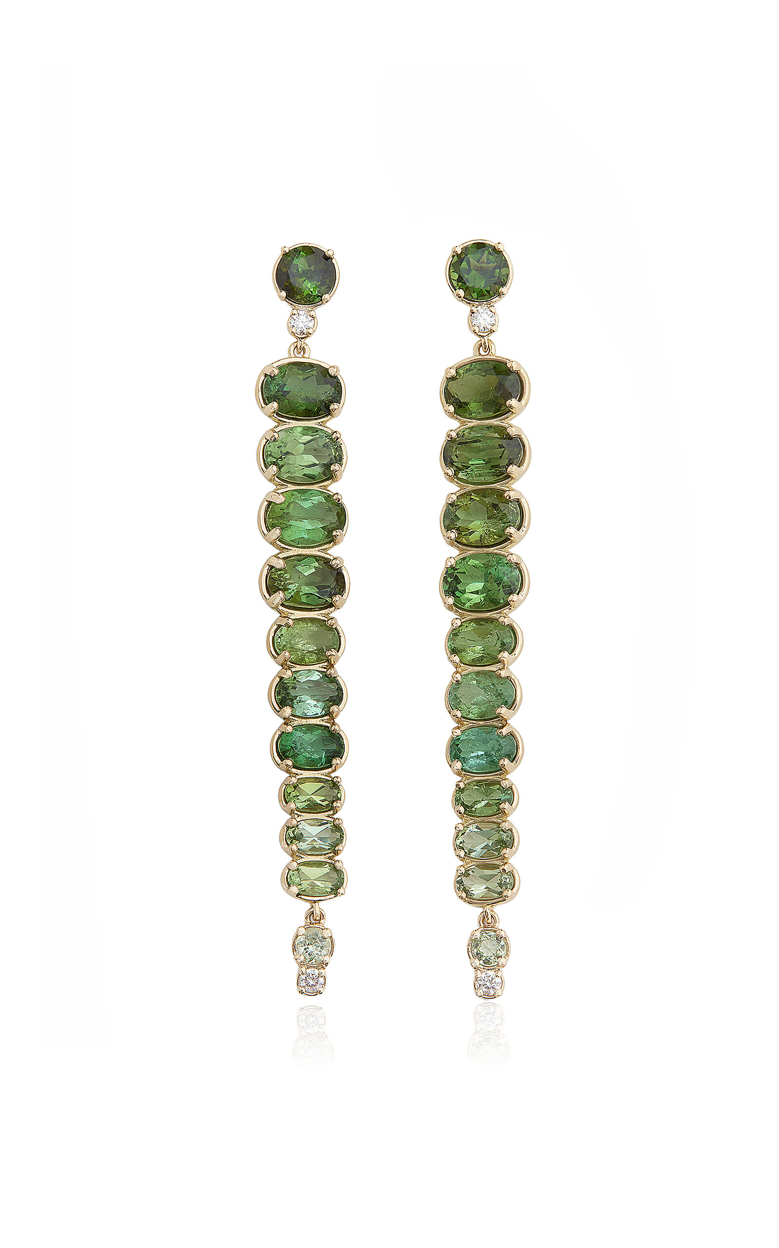 18K Yellow Gold; Diamond And Tourmaline Earrings
