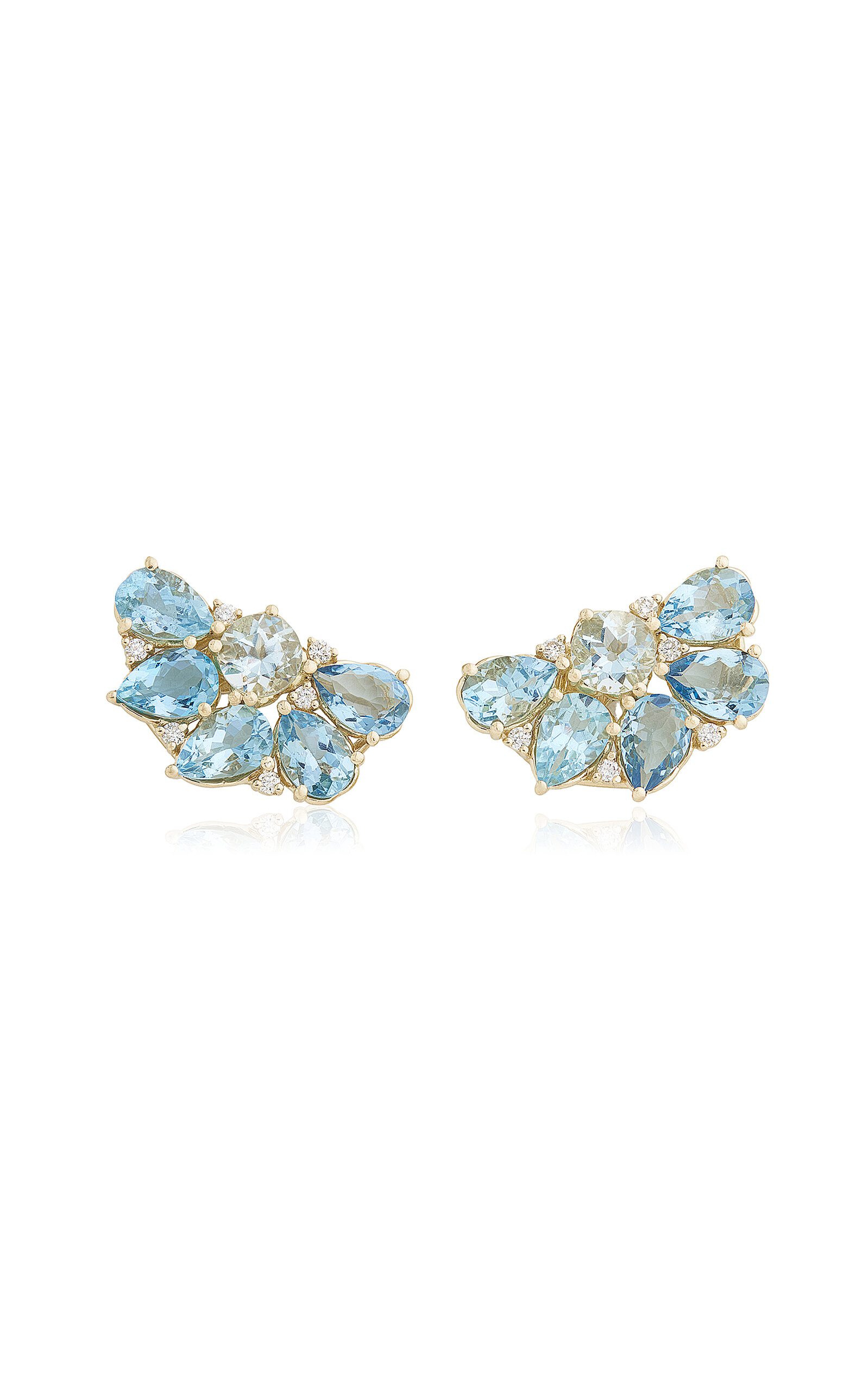 Floral Cluster 18K Yellow Gold Diamond And Aquamarine Earrings