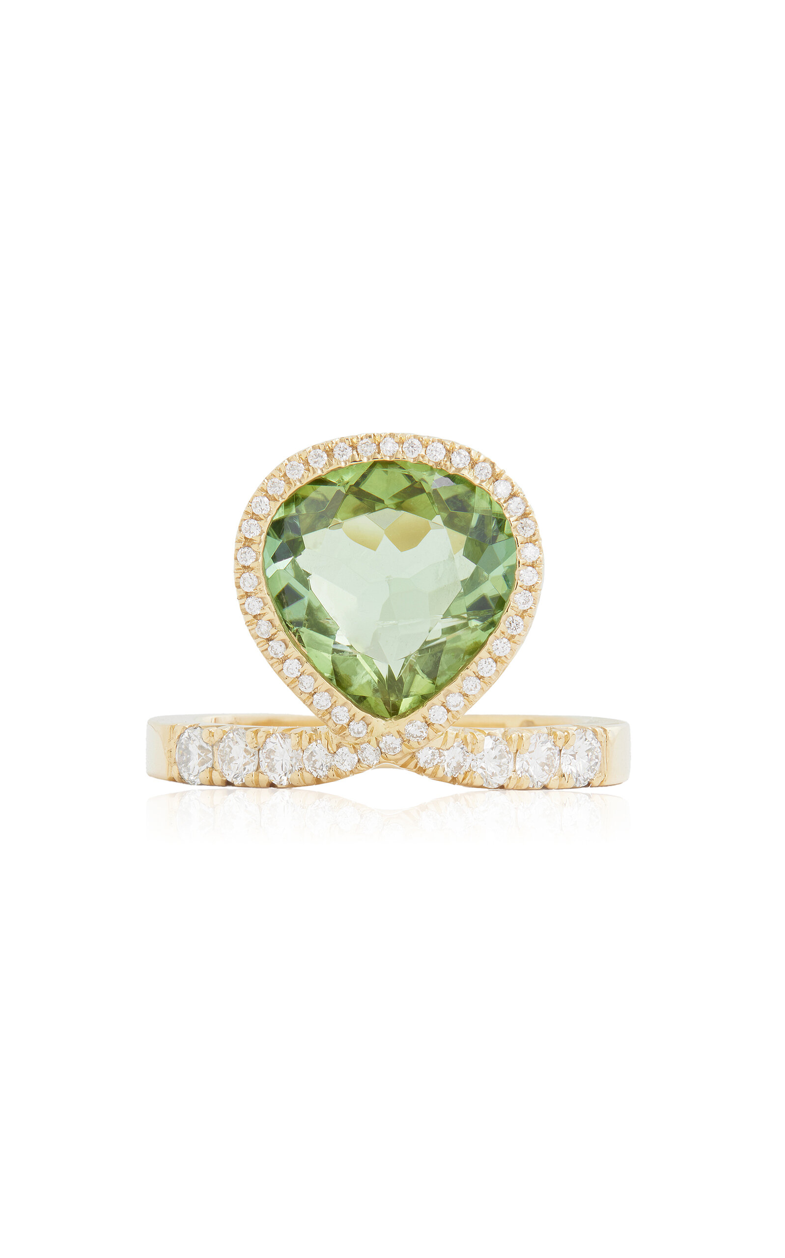 18K Yellow Gold; Diamond And Tourmaline Ring