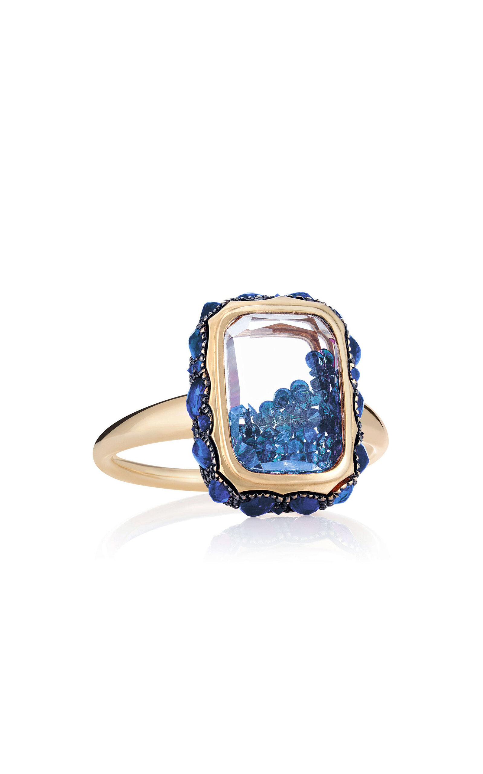 Ten Fourteen Petite 'Antique' Blue 18k Yellow Gold Diamond Shaker Ring
