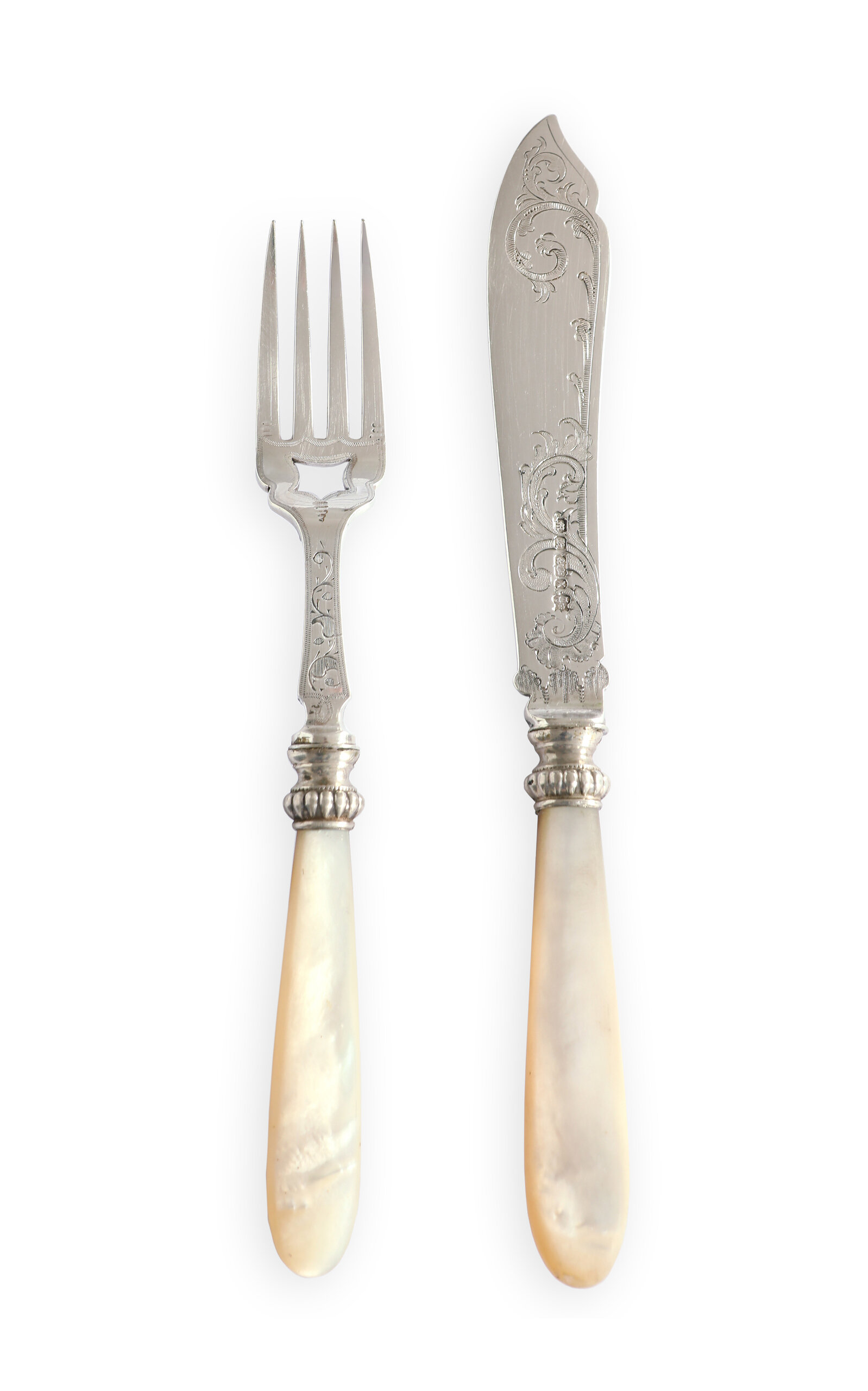 Curio Shop Set-of-twelve; Antique Mother Of Pearl Fish Cutlery In Neutral