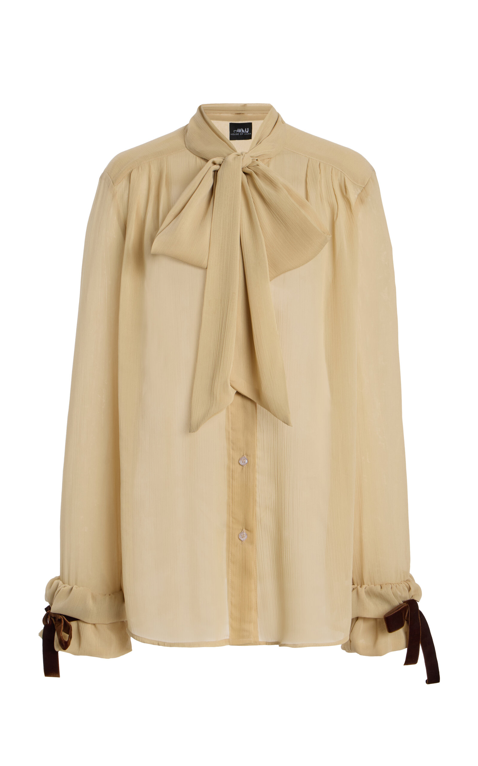 House of Aama Bow-Detailed Chiffon Shirt - Women's Clothing
