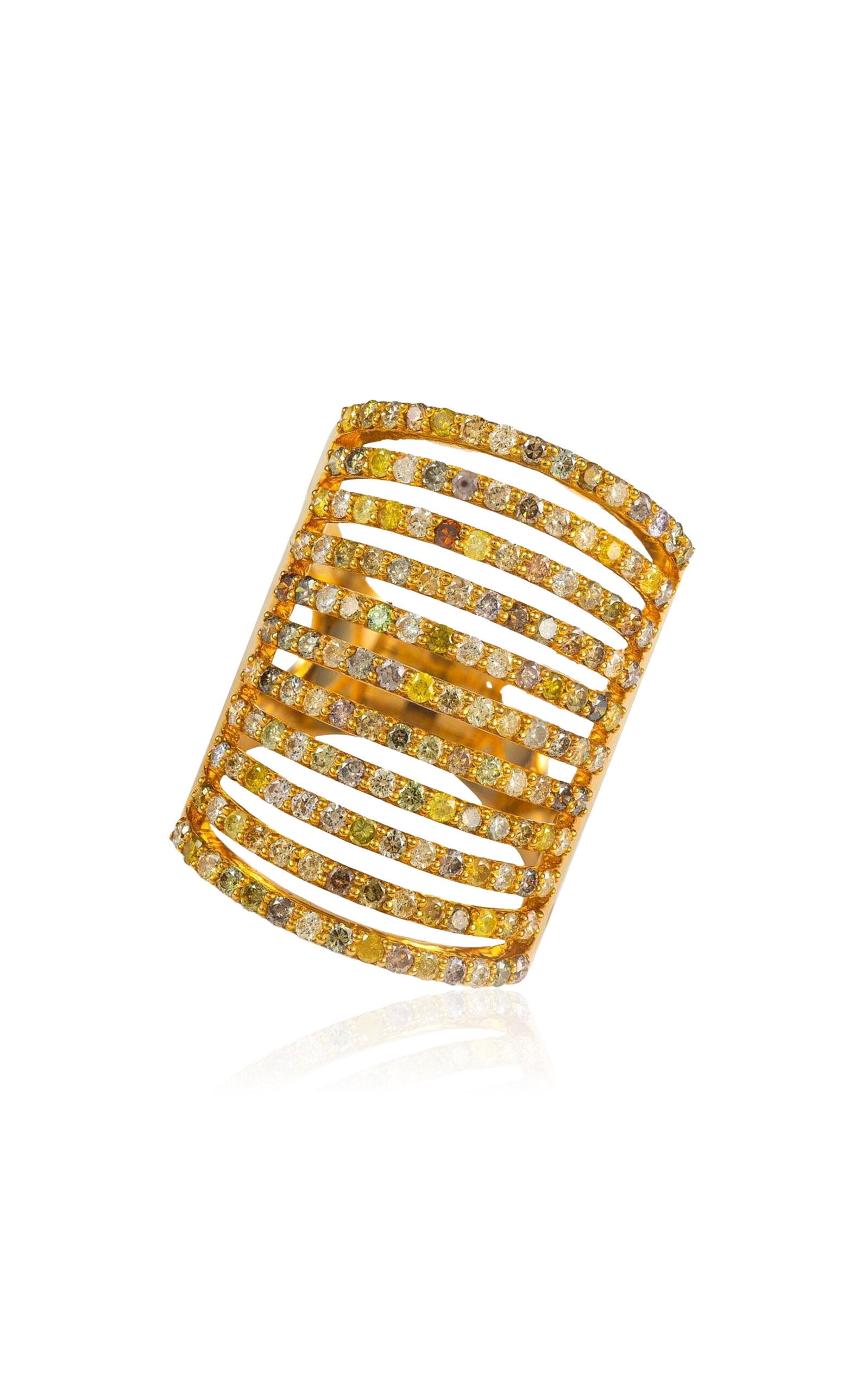 Fancy Color 18K Yellow Gold Diamond Cage Ring