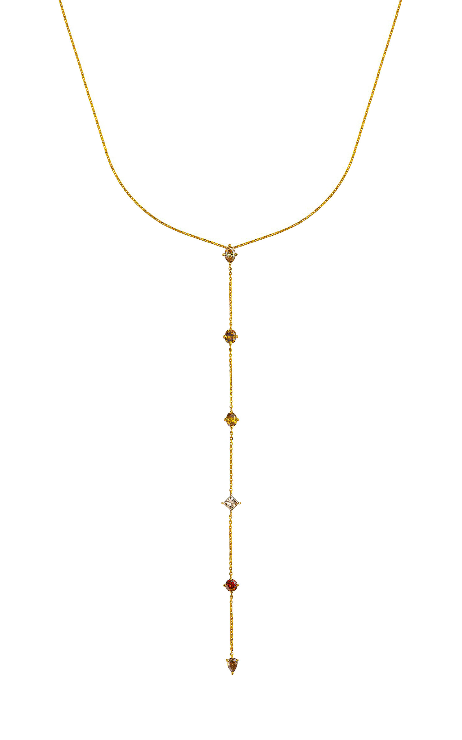 Fancy Color 18K Yellow Gold Diamond Lariat Necklace