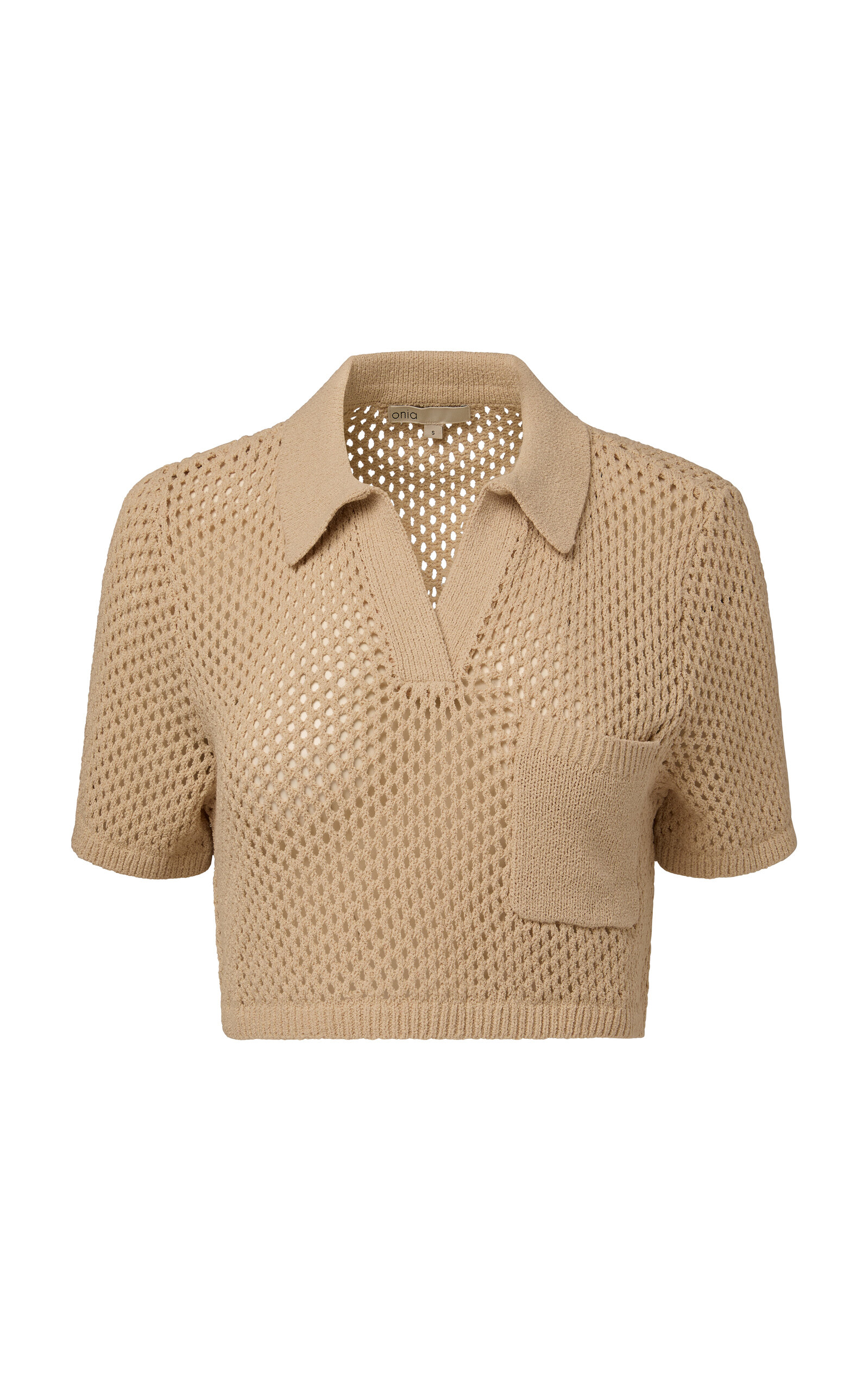 Crochet-Knit Cropped Polo Top