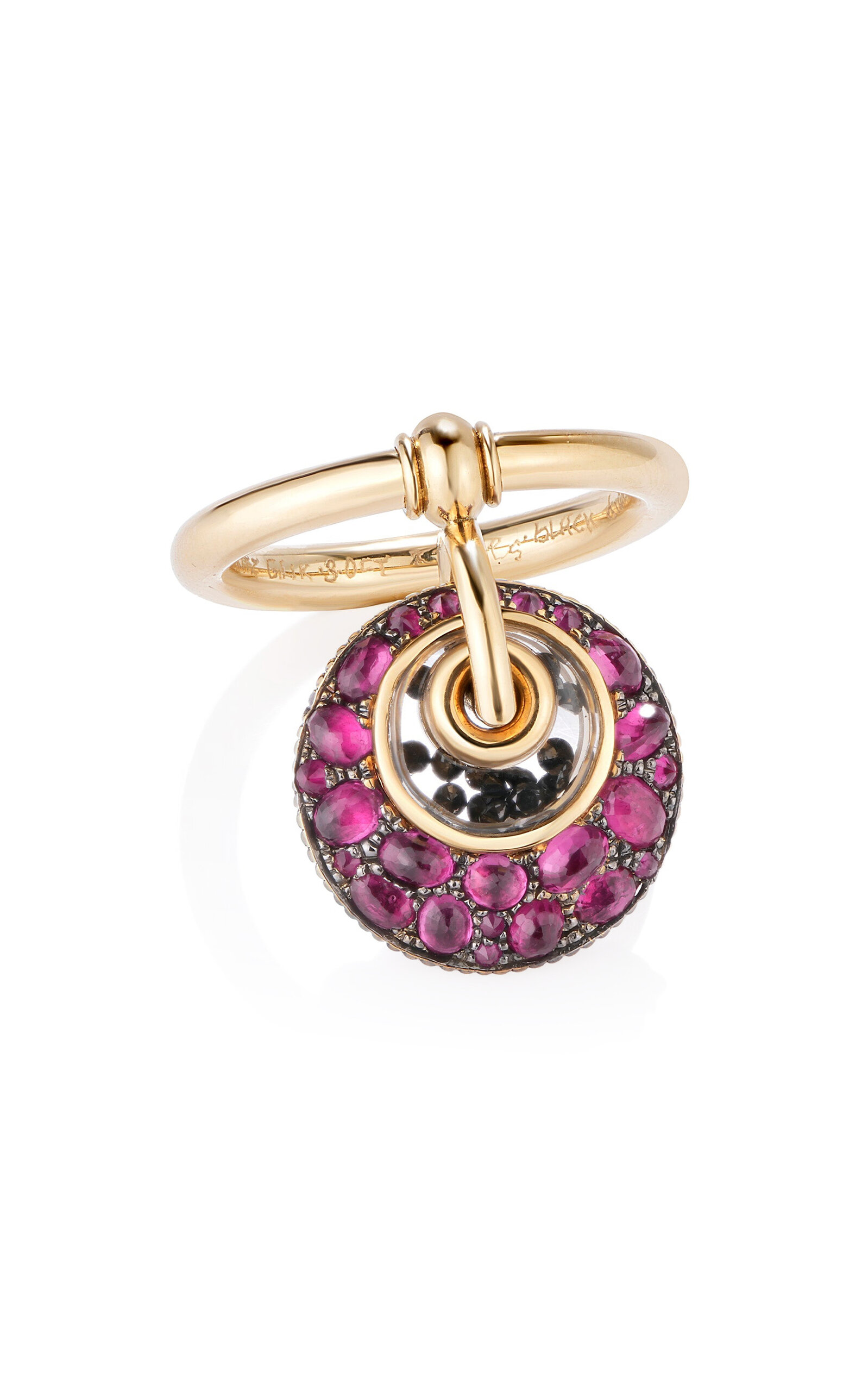 Marcel Flip 18K Yellow Gold Ruby; Black Diamond Shaker Ring