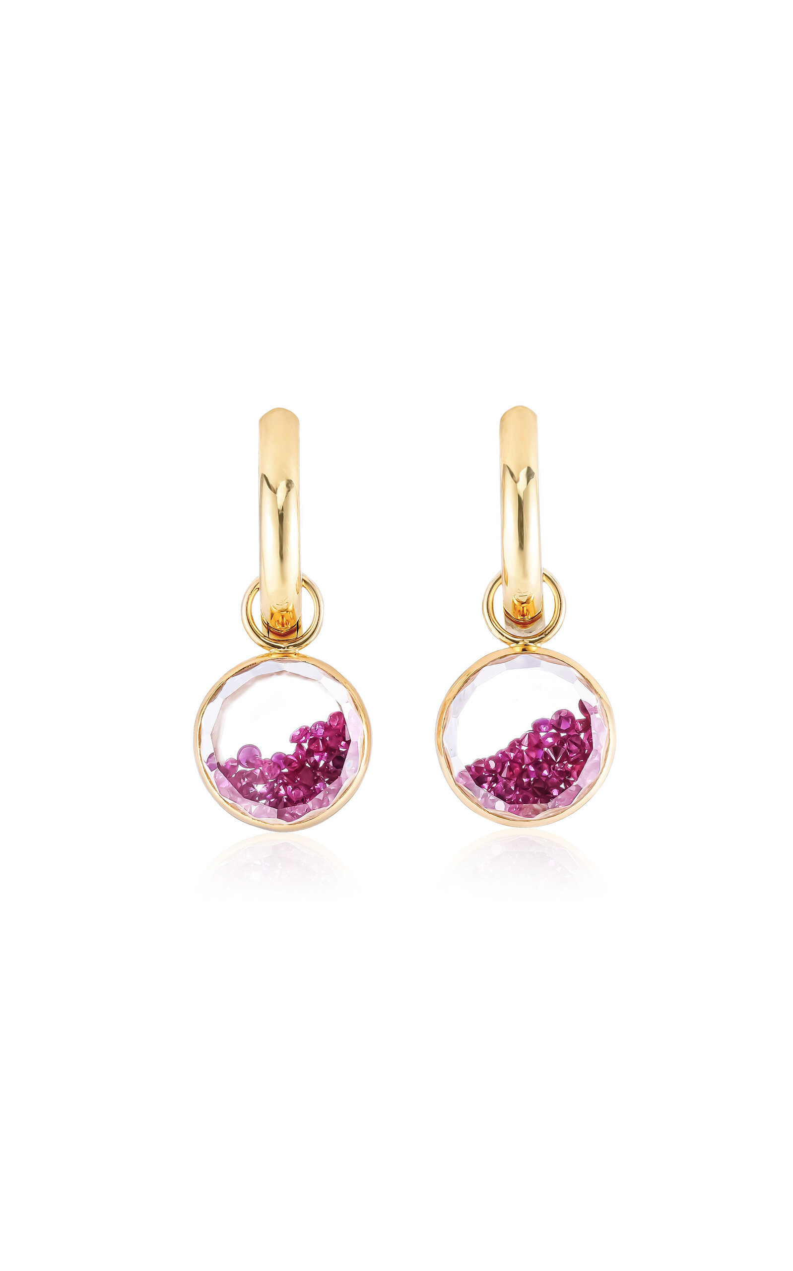18K Yellow Gold Ruby Shaker Huggie Earrings