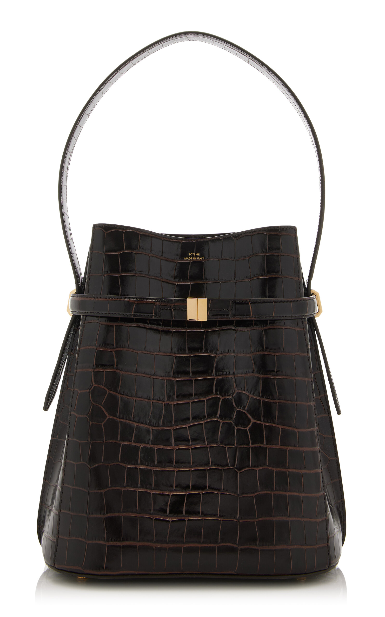 Toteme Belted Croc-Effect Leather Bucket Bag - Brown - OS