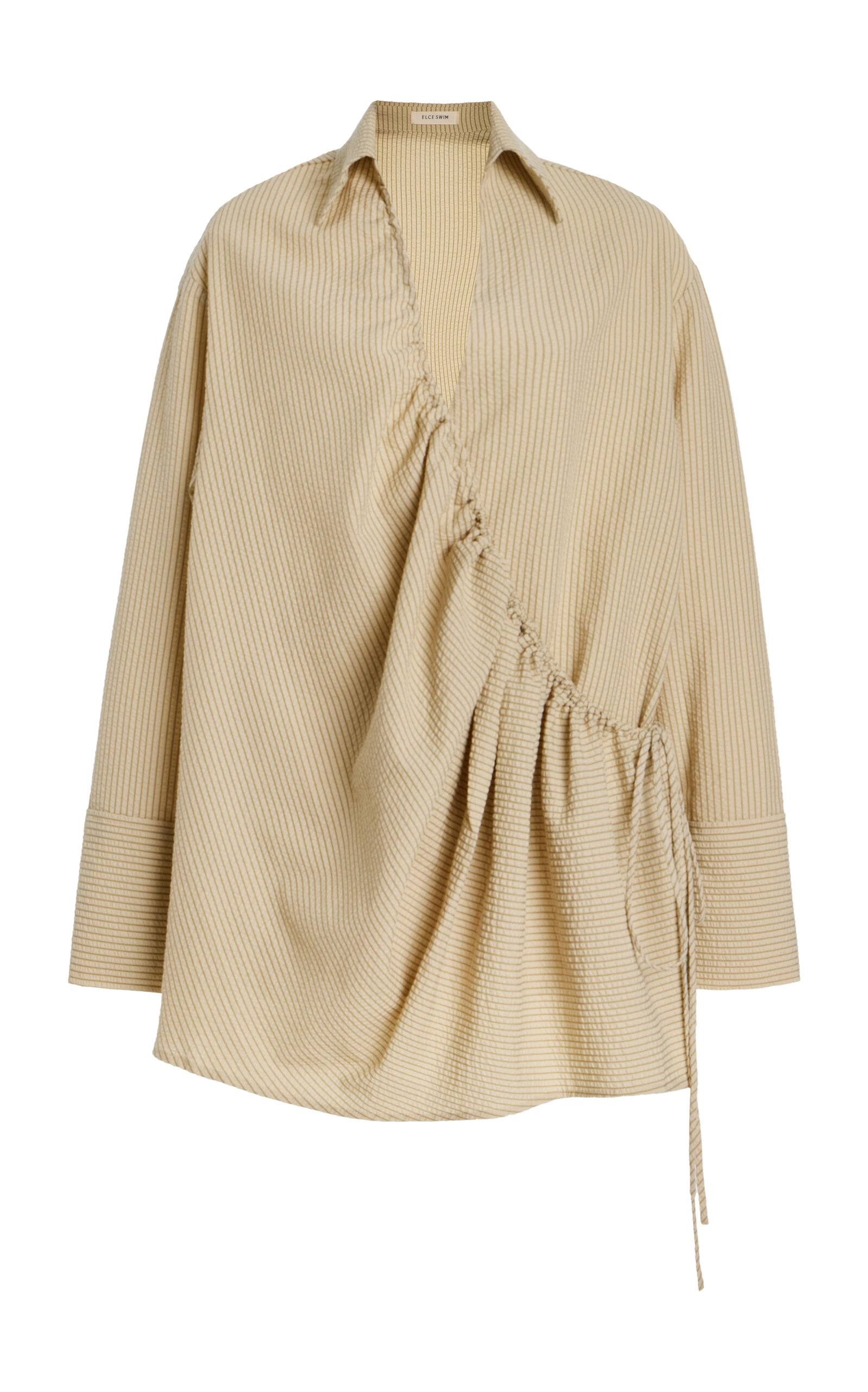 ELCE Exclusive Sidney Striped Cotton-Blend Seersucker Mini Wrap Shirt Dress - Neutral