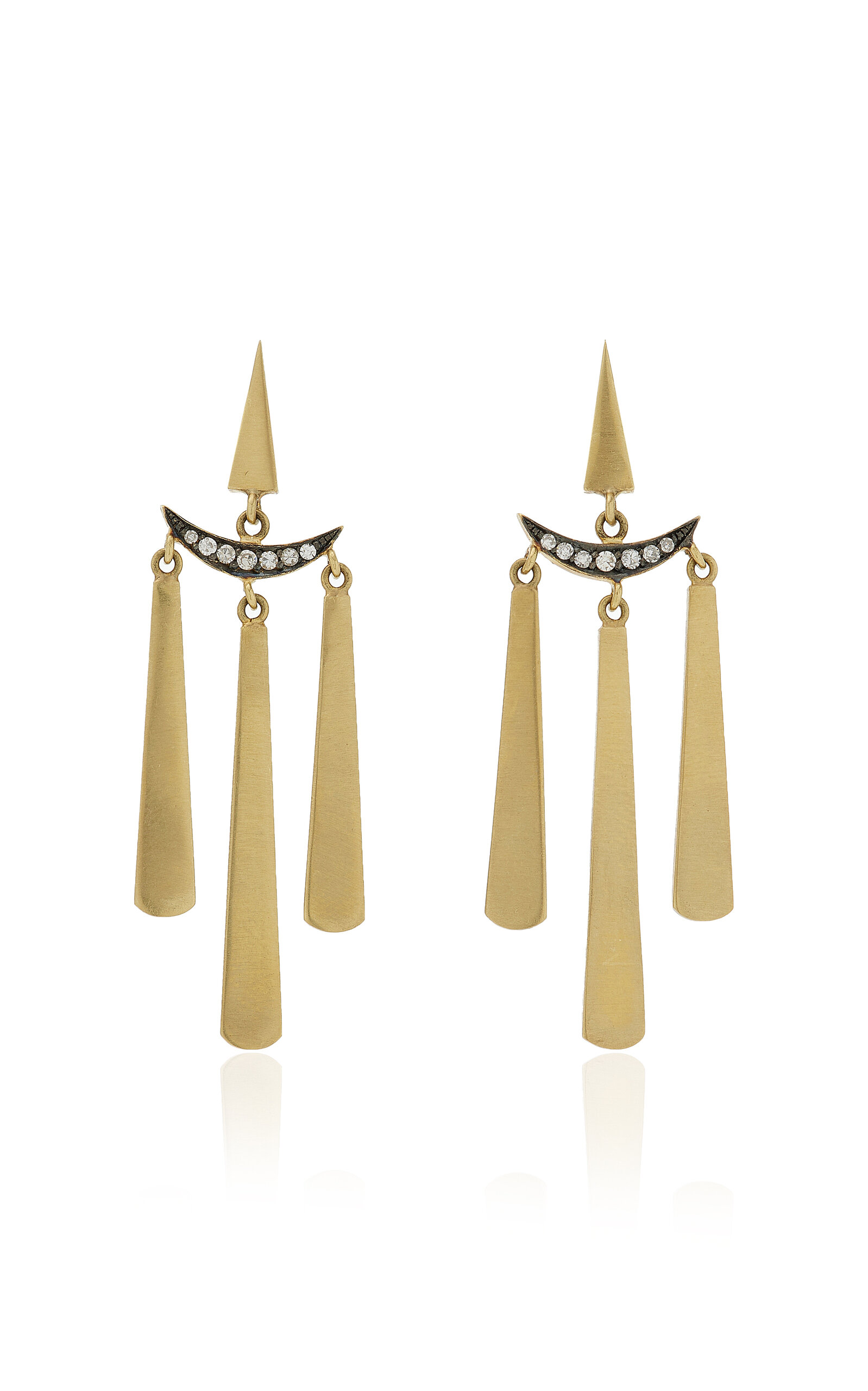 Sylva & Cie Moon Tassel 18k Yellow Gold Diamond Earrings