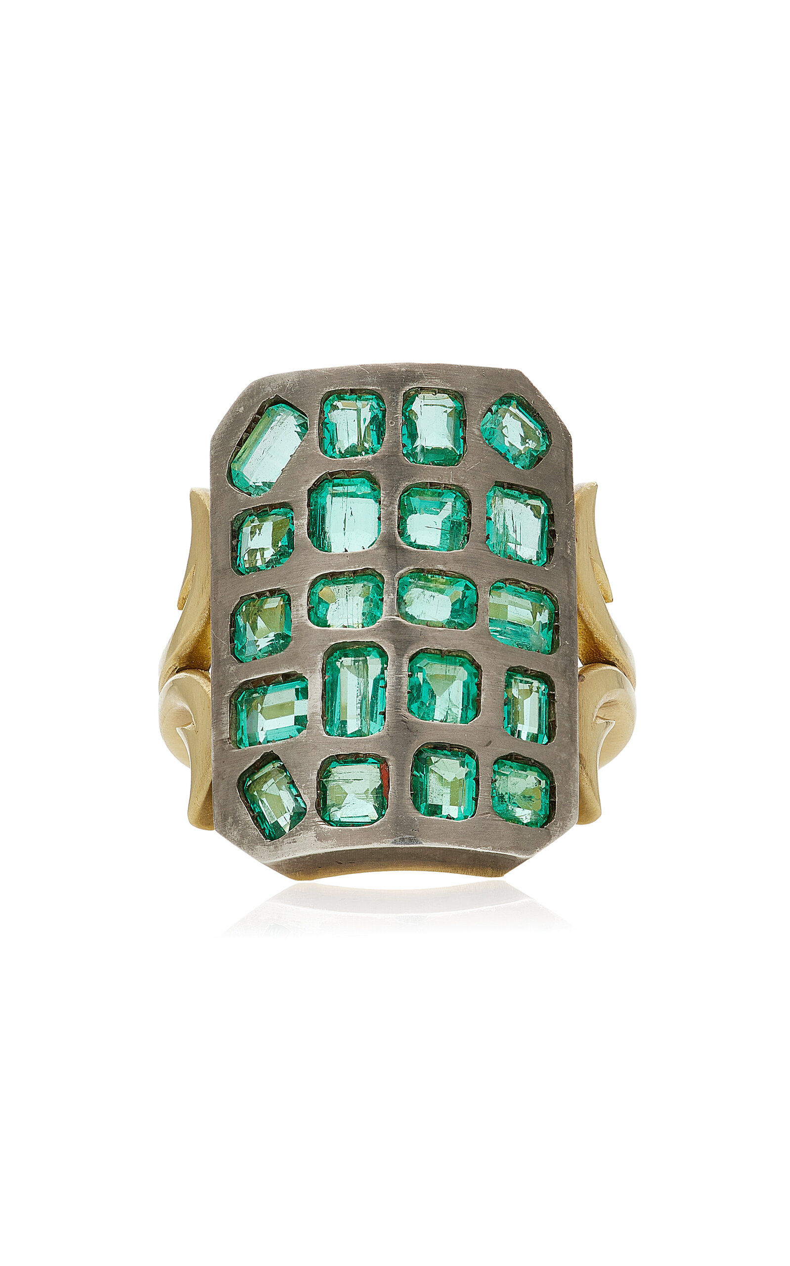 Short Ten Table 18K Yellow Gold Emerald Ring