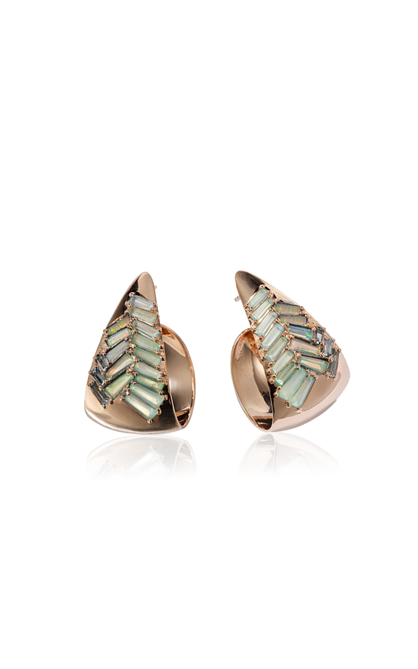 Nak Armstrong Herringbone 20k Rose Gold Opal And Aquamarine Hoop Earrings