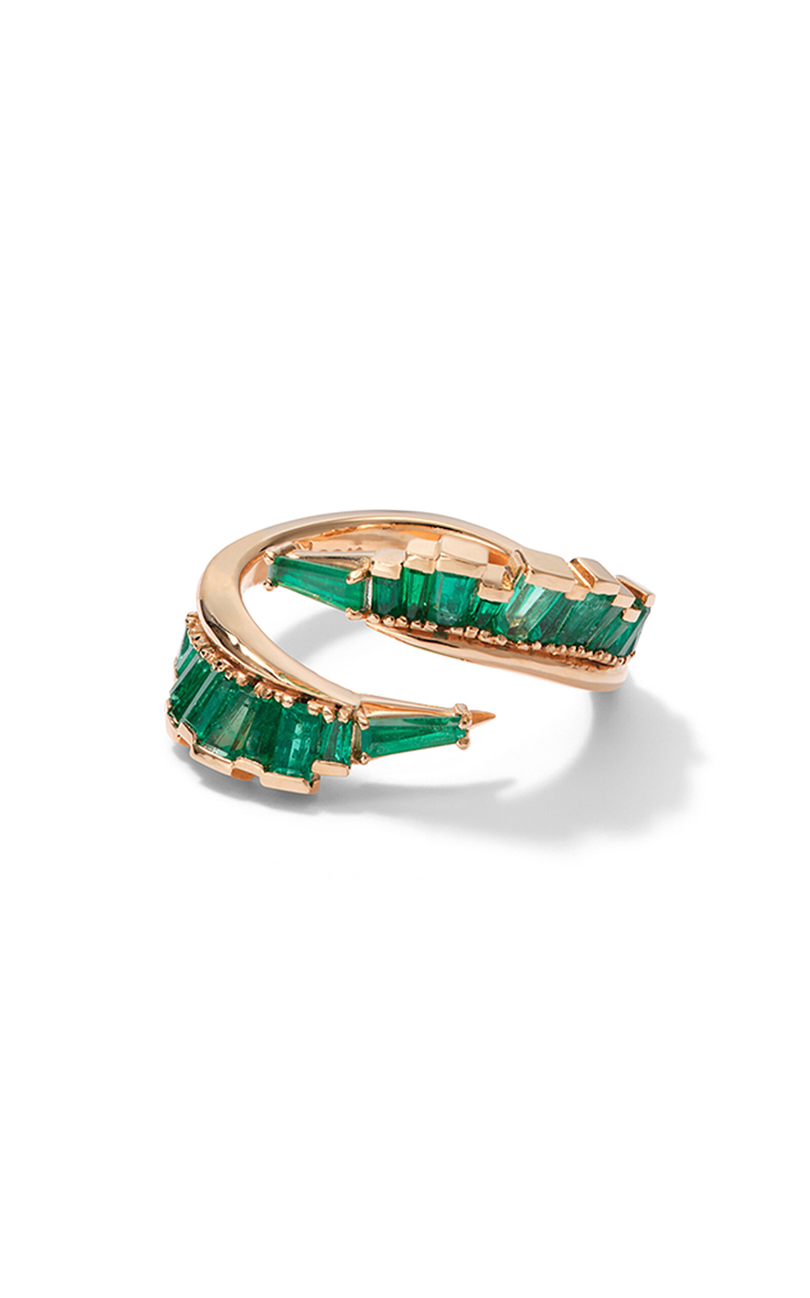 Nak Armstrong Ruched Open Coil 20K Rose Gold Emerald Ring - Green - Moda Operandi