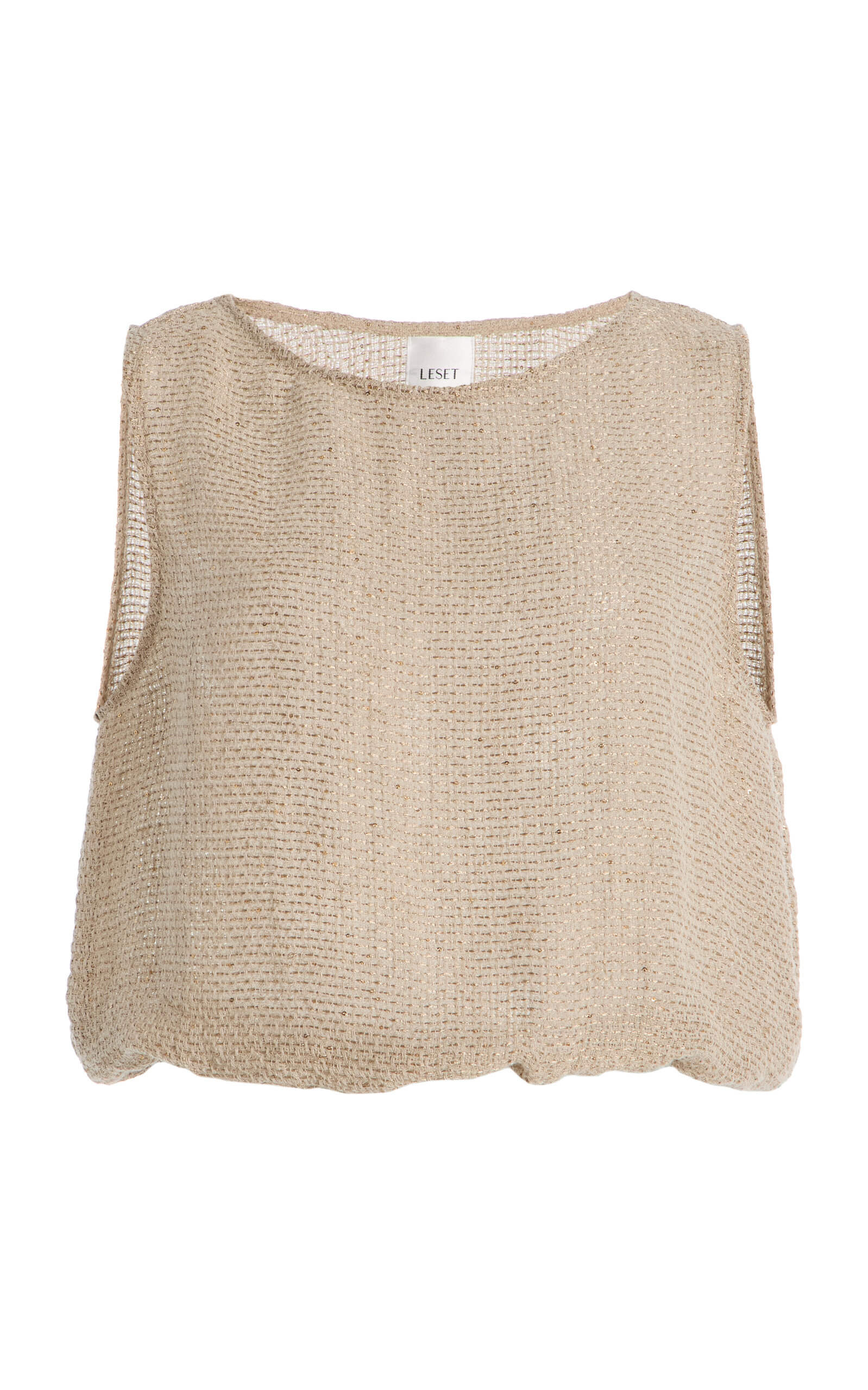 Leset Stella Cropped Sequined Linen-blend Top In Neutral